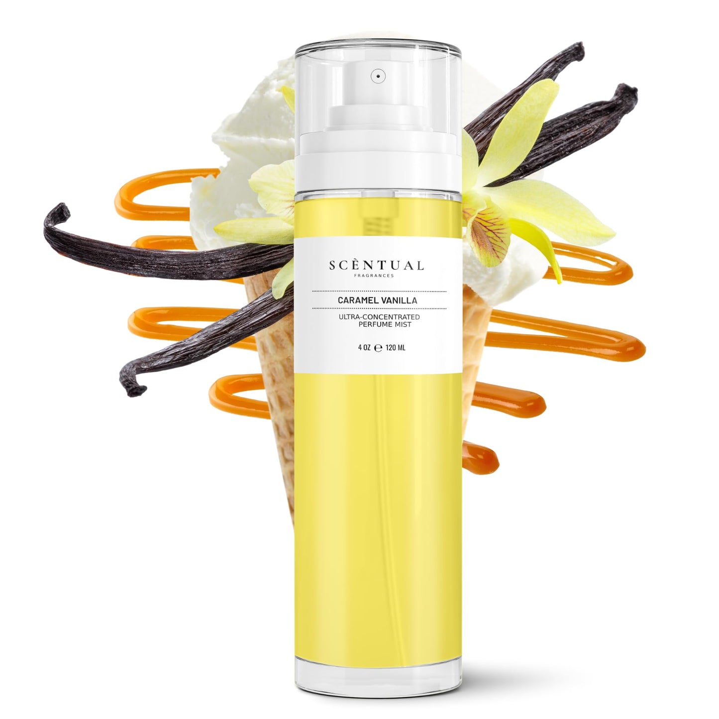 Scentual Fragrances Ultra-Concentrated Hair & Body Perfume Mist for Women – Long Lasting Gourmand Scent, Vegan & Cruelty Free, Caramel Vanilla