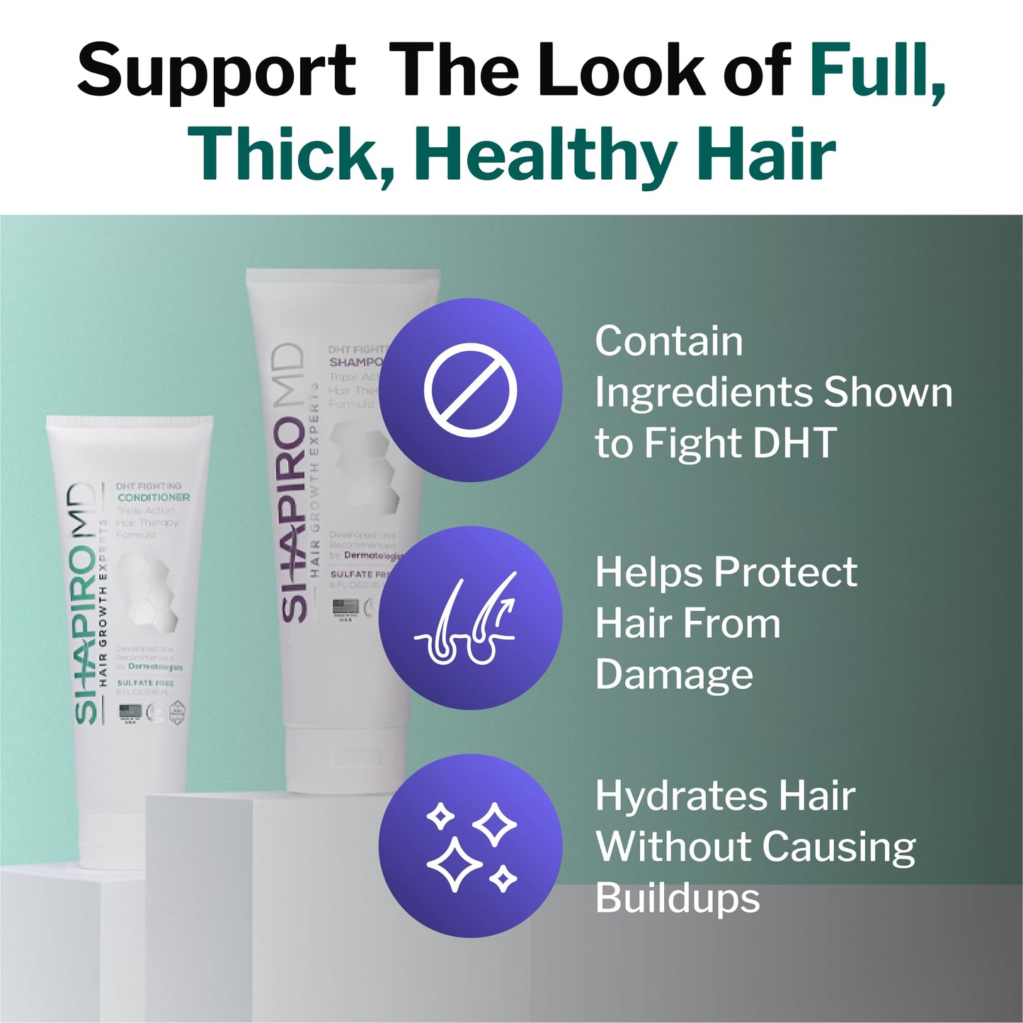 Shapiro MD Hair Growth Shampoo & Conditioner Set – DHT Blocking, Vegan Formula for Thinning Hair – Dermatologist Developed for Fuller, Thicker Hair