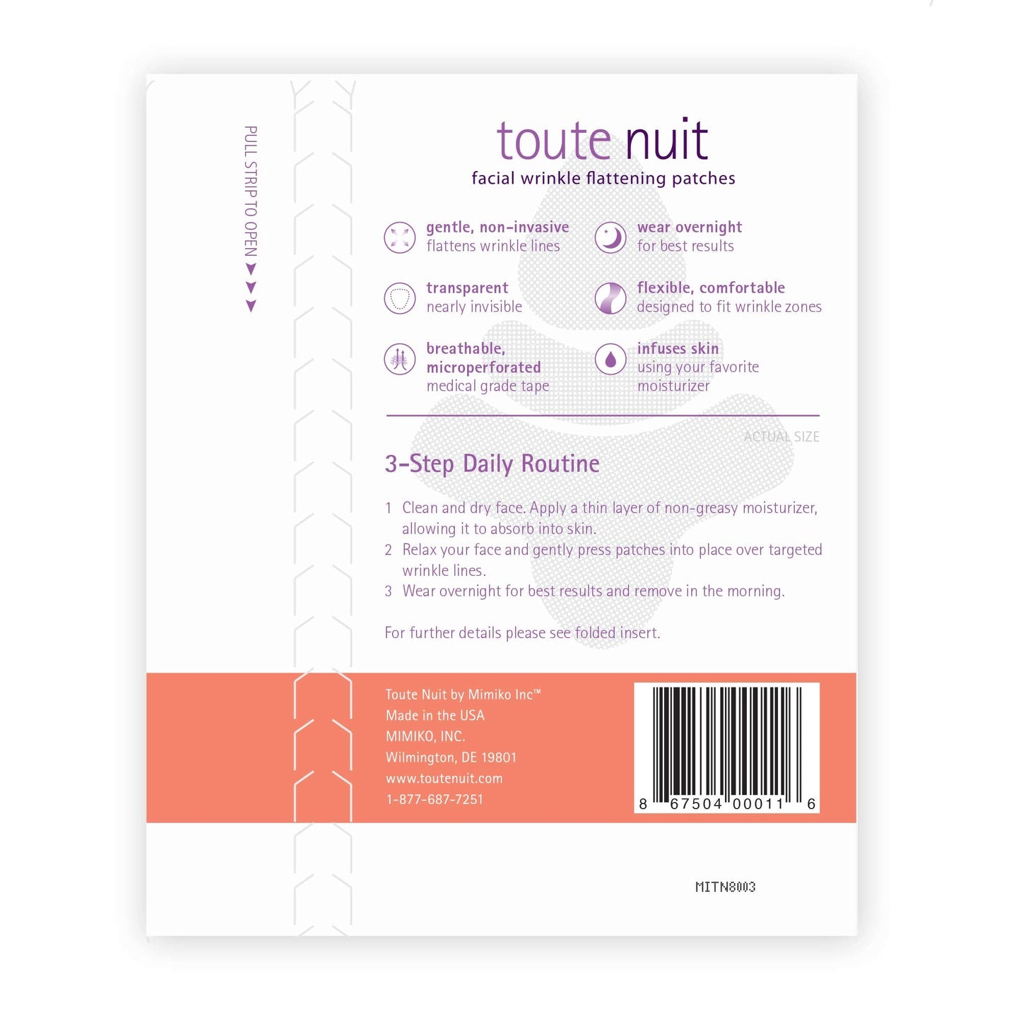 Toute Nuit Wrinkle Patches – Trial Pack – Face Tape for Forehead, Eyes & Mouth – Hypoallergenic Anti Wrinkle Patches – 54 Count, Made in USA