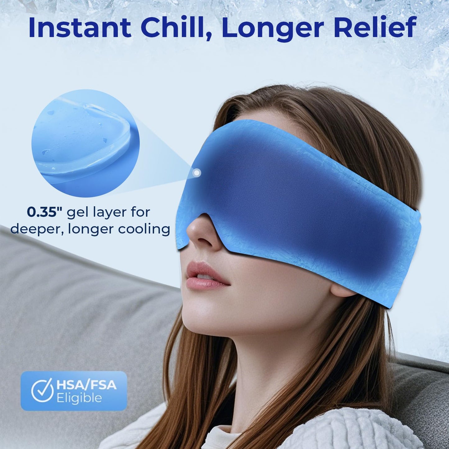 Cooling Gel Eye Mask for Puffy Eyes & Migraine Relief, Reusable Cold Compress, Dark Circles, Post-Surgery, Flexible Ice Pack (Blue)
