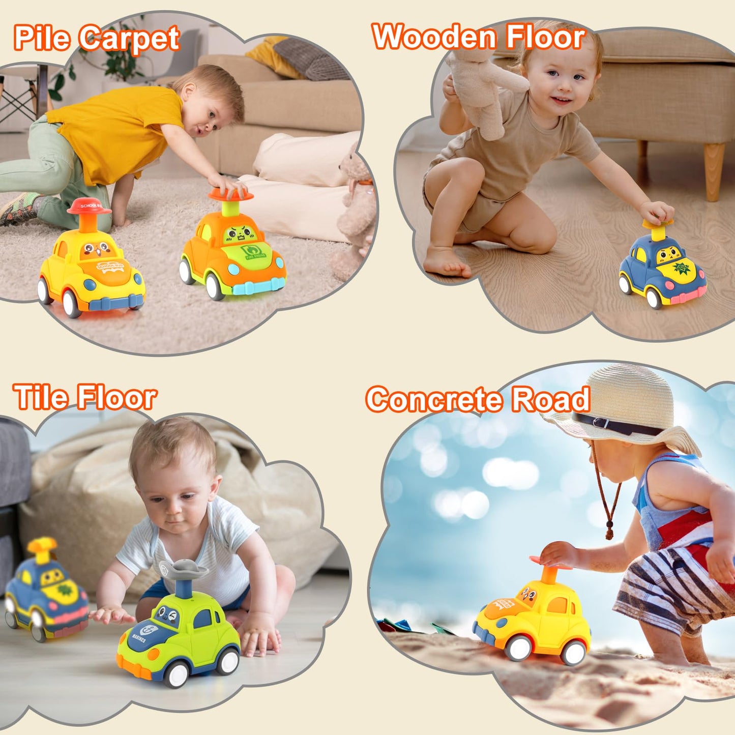 QSONSELL Pull Back Car Toys for Toddlers 1-3 | Birthday Gifts, Party Favors, Goodie Bag Stuffers for Boys & Girls