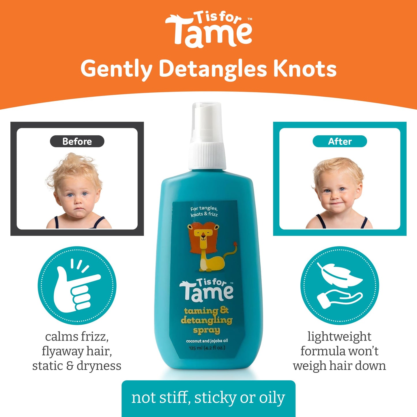 T is for Tame - Taming & Detangling Spray - Children's Hair Tamer with Natural Coconut Oil For Tangles, Knots & Frizz (Pack of 1)