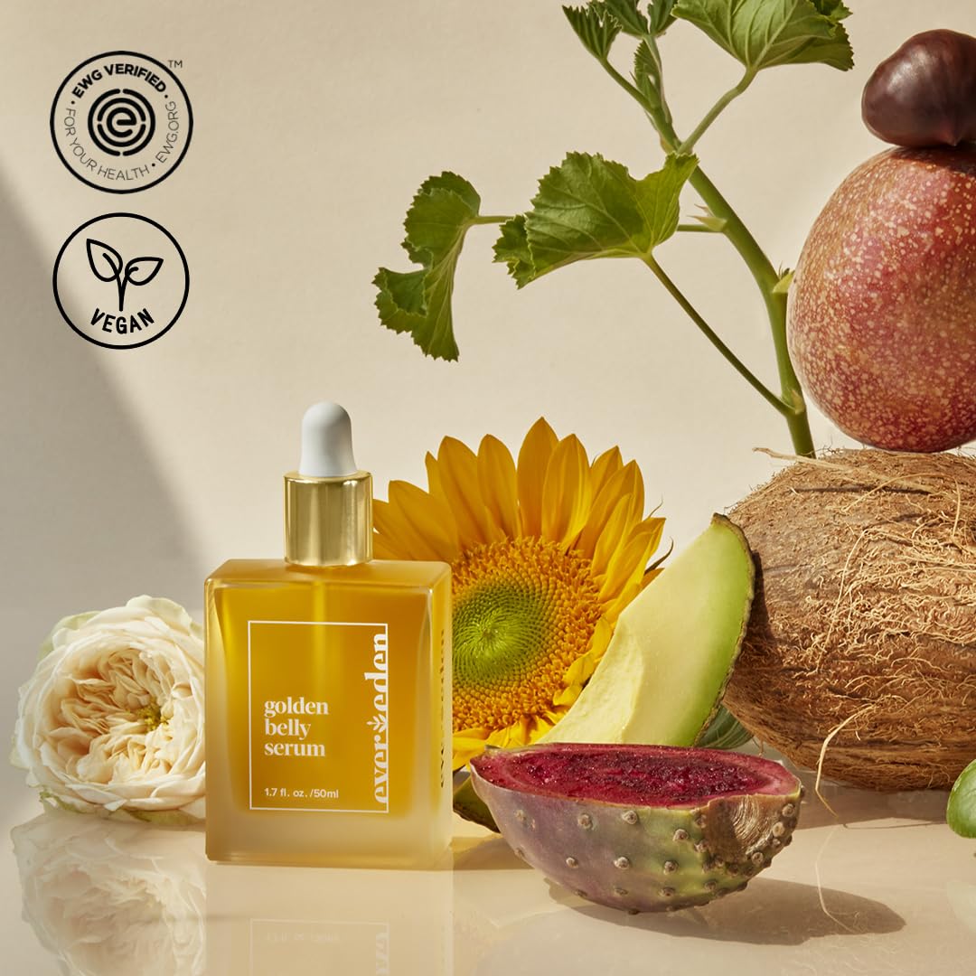 Evereden Golden Belly Serum 1.7 fl oz – Clean, Vegan, Non-Toxic Belly Oil for Pregnancy & Postpartum, Stretch Mark & Maternity Skincare