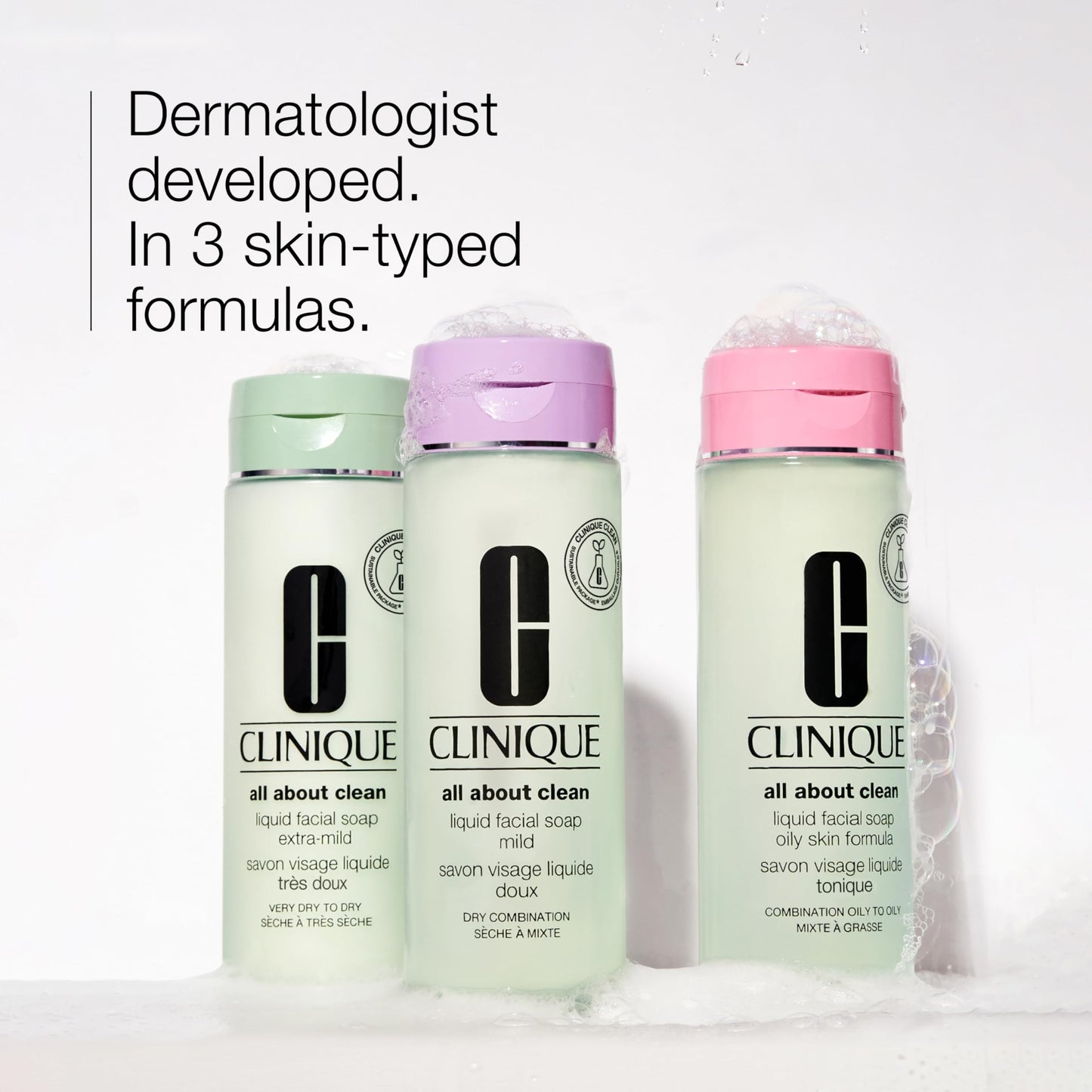 Clinique 3-Step All About Clean Liquid Gentle Facial Cleanser Soap | Face Wash For Dry Combination Skin | Type 2, 6.7 Fl Oz