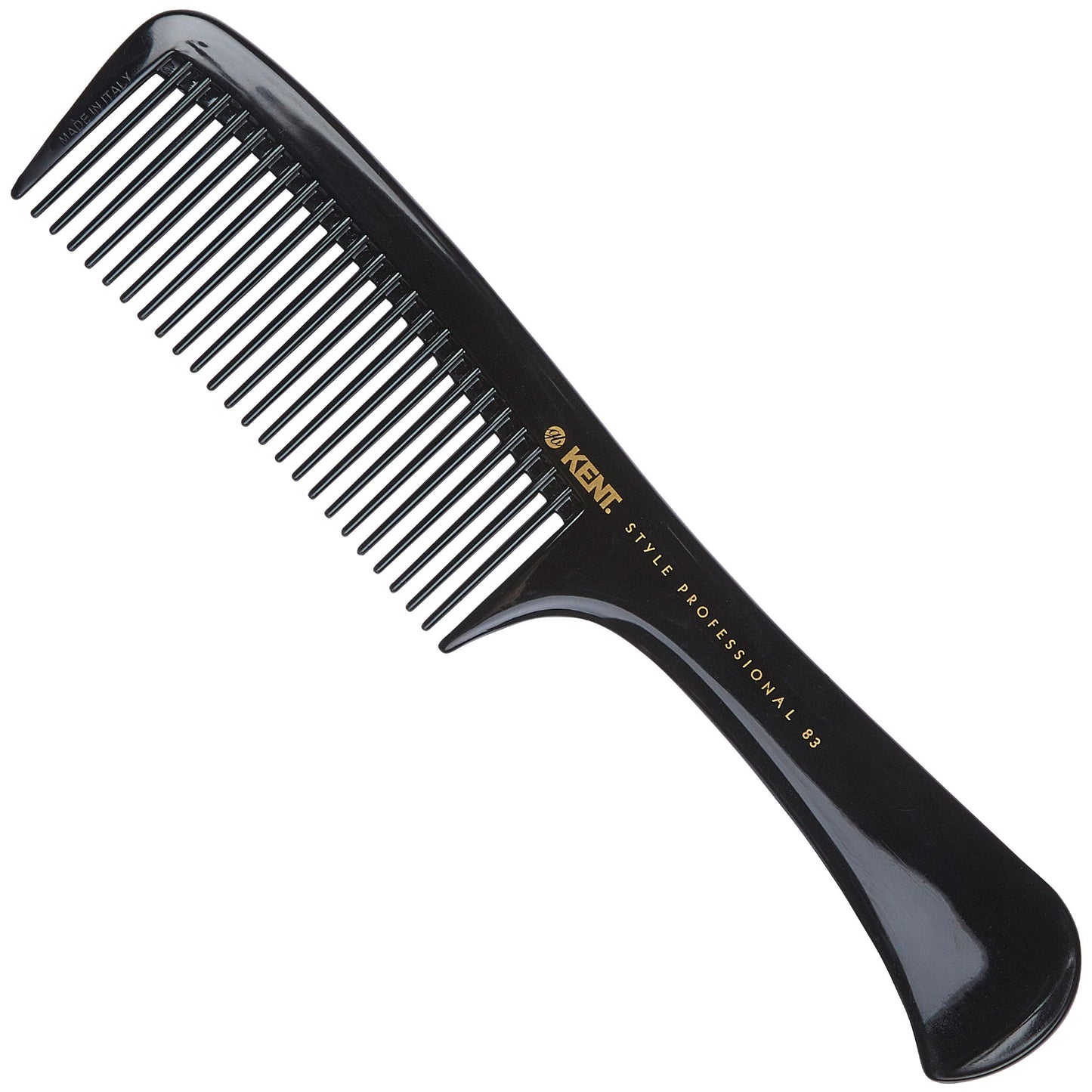 Kent SPC83 Black Salon-Style Barber Comb and Dressing Cutting Detangler with Wide Teeth - Professional Barber Wide Tooth Comb for Styling for Medium and Thick. Ergonomic Grip for Daily Use.