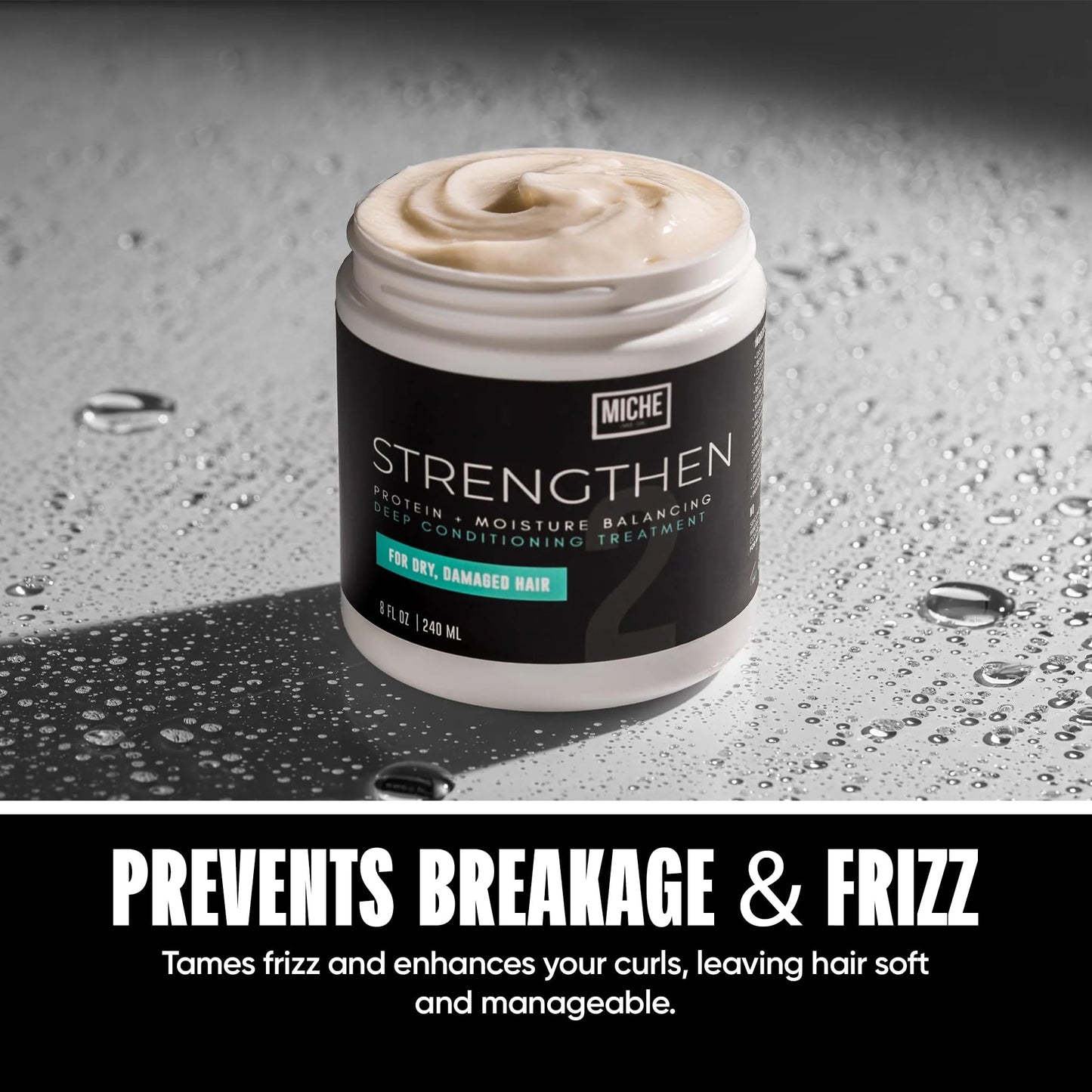 Miche Strengthen Protein Deep Conditioner 8oz – Paraben-Free Hair Mask for Curly, Kinky & Wavy Hair – Breakage Repair, Strengthening & Color Safe