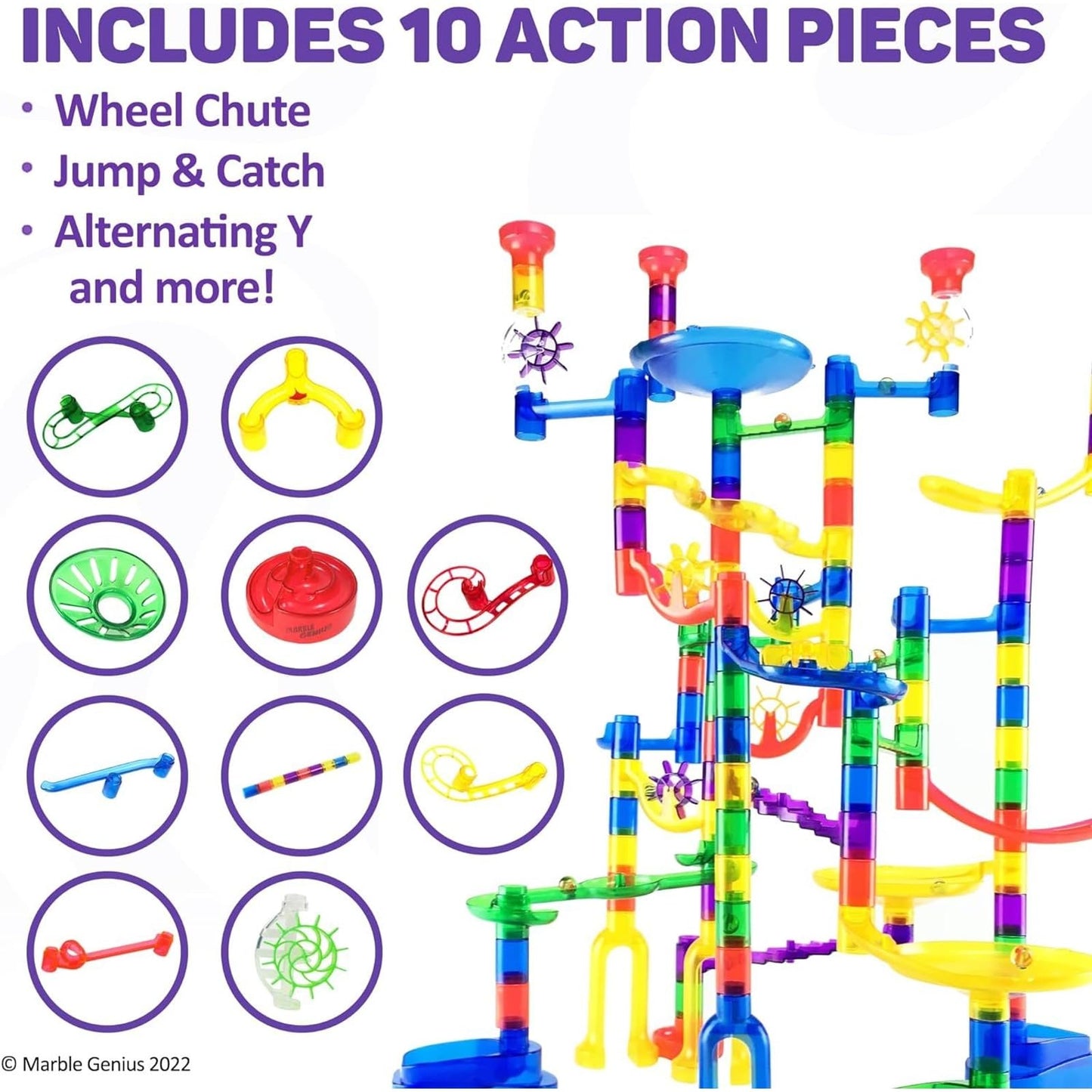 Marble Genius Marble Run Booster Set, 20 Pieces - Building Blocks Toy Add-On for Ages 3+, Instruction App Access, Primary Colors