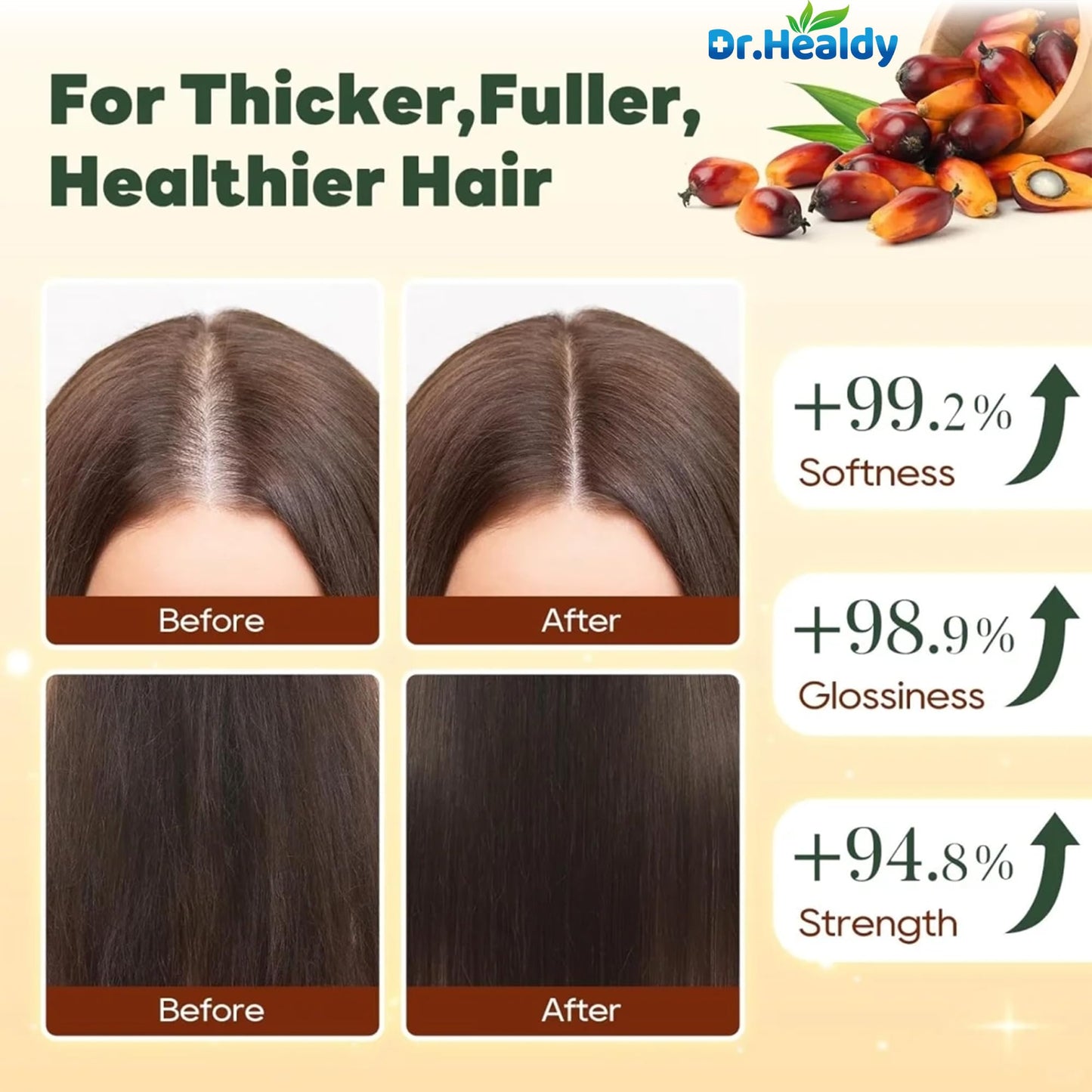 Dr. Healdy Batana Oil Shampoo & Conditioner Set – Hair Growth & Thickening, Hydrating, Sulfate-Free, Fights Hair Loss & Clarifies Scalp, 6.8 Fl Oz×2