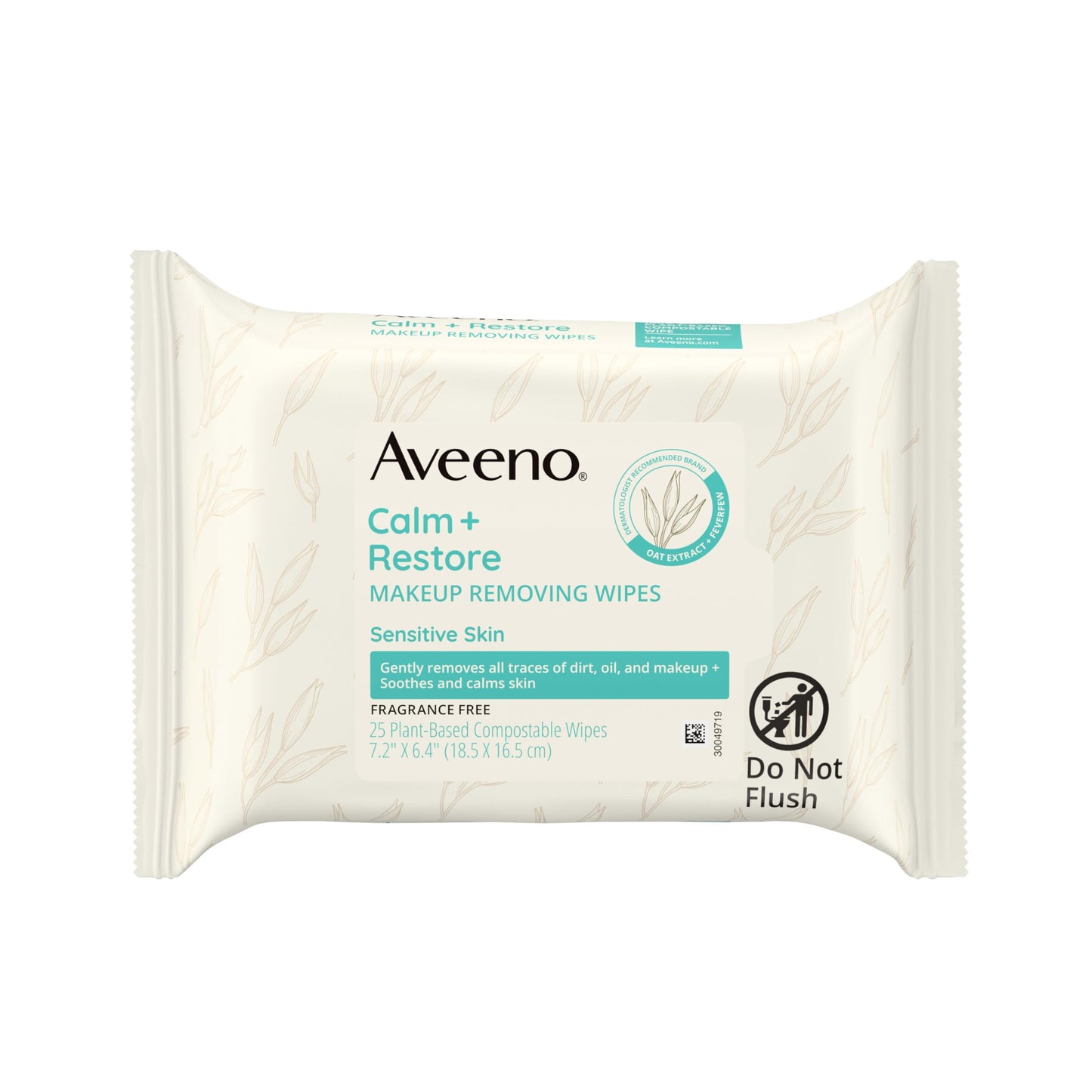 Aveeno Calm + Restore Unscented Makeup Remover Wipes – Fragrance & Alcohol-Free, Oat & Feverfew Soothing Facial Towelettes, 25 ct