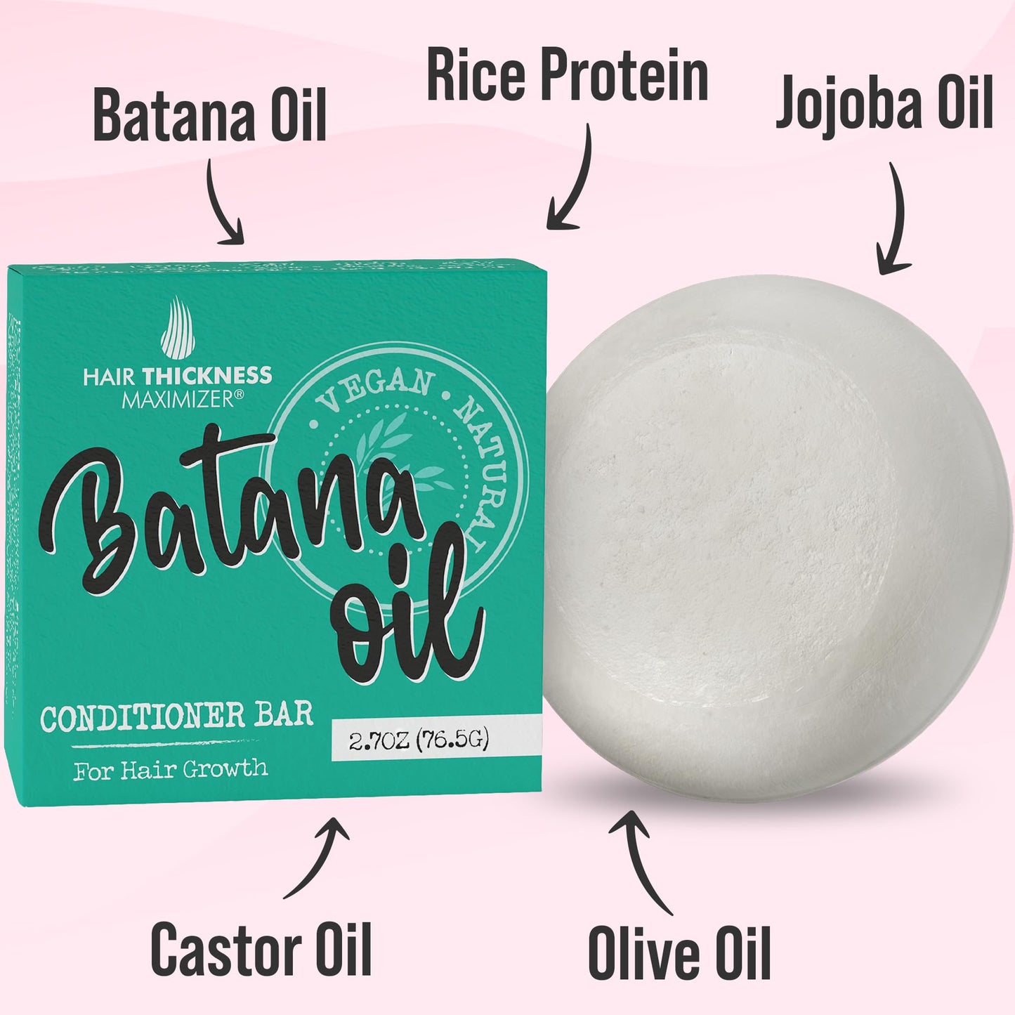 Batana Oil Hair Growth Conditioner Bar – Vegan, Eco-Friendly, Color Safe & pH Balanced – Strengthening Solid Bar for Dry Hair, Zero Plastic, USA Made