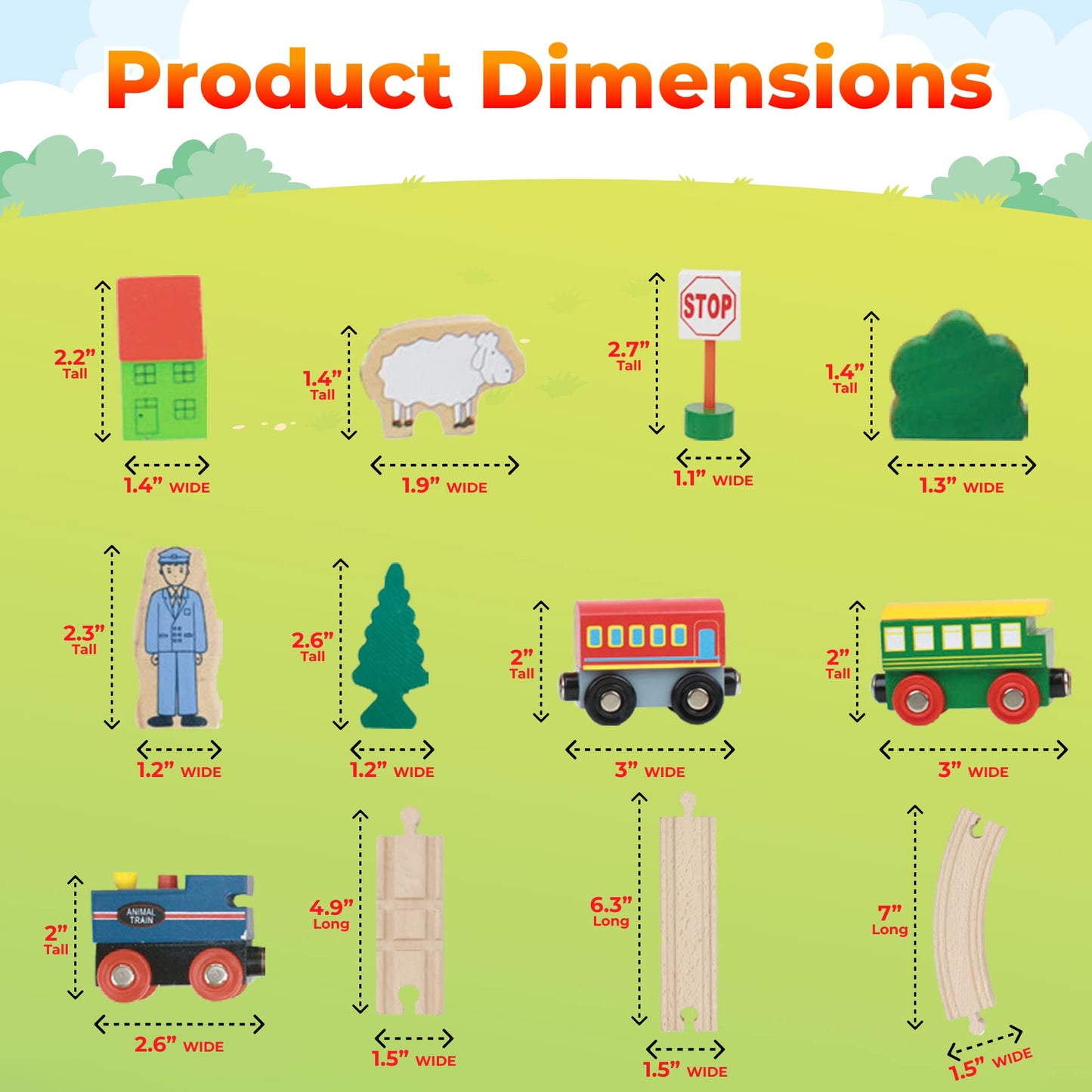 On Track USA 35-Piece Wooden Train Set with Magnetic Trains, Tracks & Accessories in Clear Container, Compatible with Major Brands