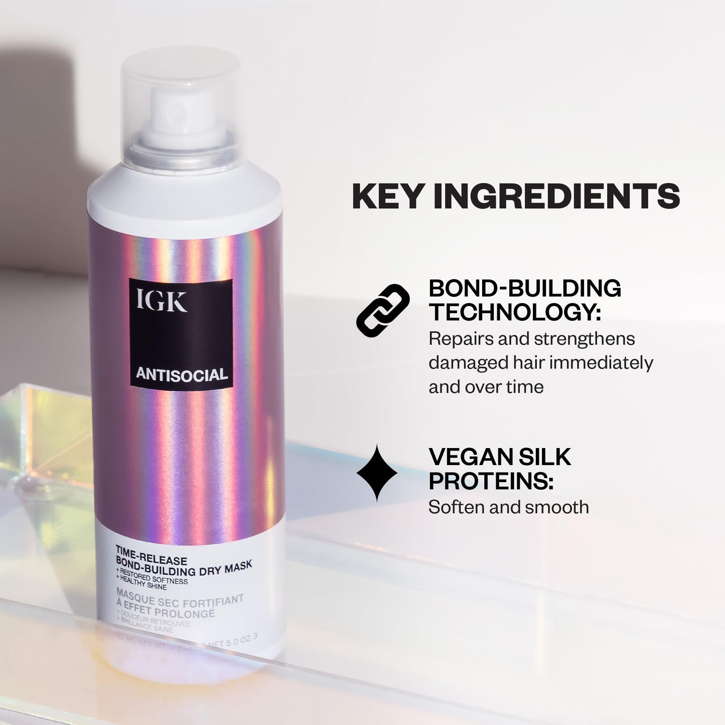 IGK Antisocial Bond-Building Dry Hair Mask, Overnight Repair for Damaged Hair, Revives Healthy Strands, Vegan Protein Treatment, 5 Oz