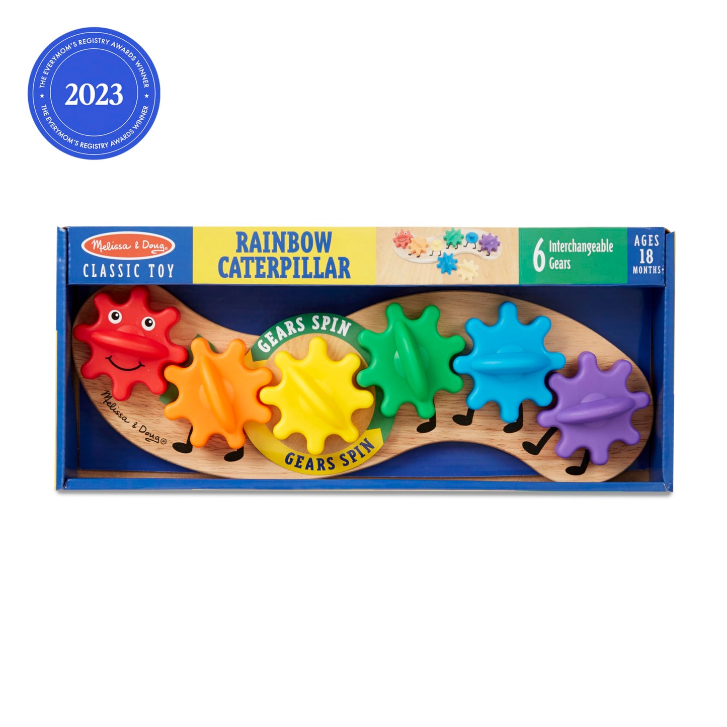Melissa & Doug Rainbow Caterpillar Gear Toy with 6 Interchangeable Gears