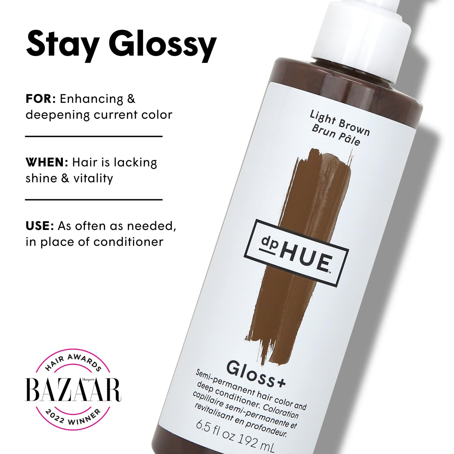 dpHUE Gloss+ Light Brown 6.5 oz | Semi-Permanent Hair Color & Deep Conditioner | Lasts Up to 8 Washes | Sulfate-Free, Vegan, Cruelty-Free