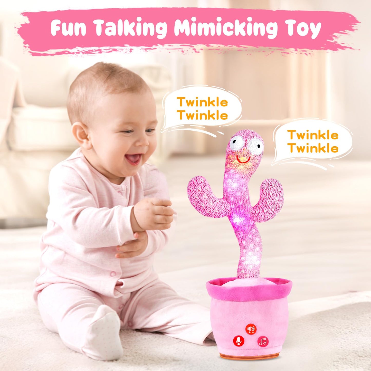 SANJOIN Dancing Talking Cactus Toy – Volume Adjustable, Mimics & Records, Sings English Songs, Tummy Time Baby Toys & Gifts