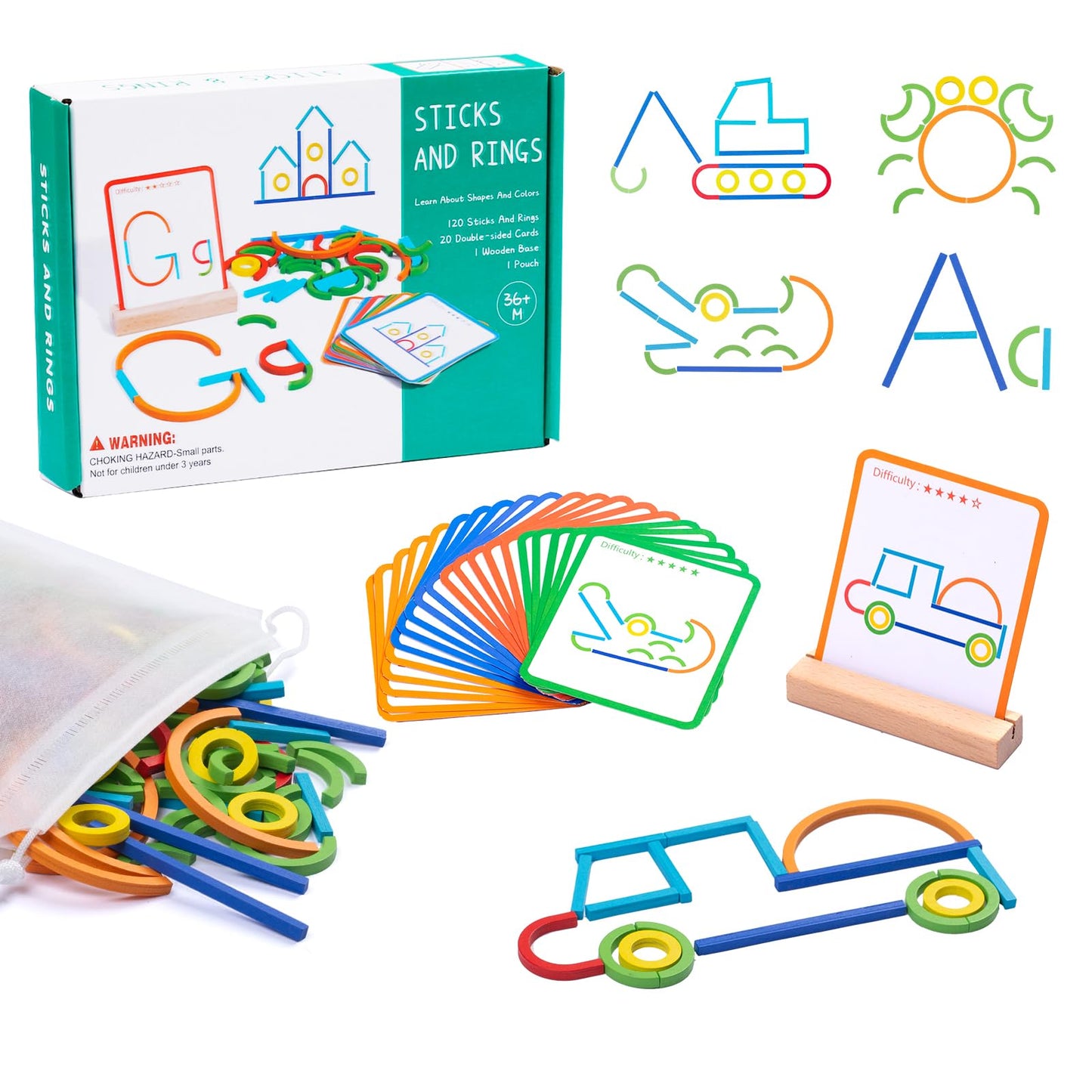 142pcs Wooden Pattern Blocks & Tangram Puzzle Set ā STEM Brain Teaser, Montessori Activity Toy for Kids Ages 3-5, Gift for Boys & Girls