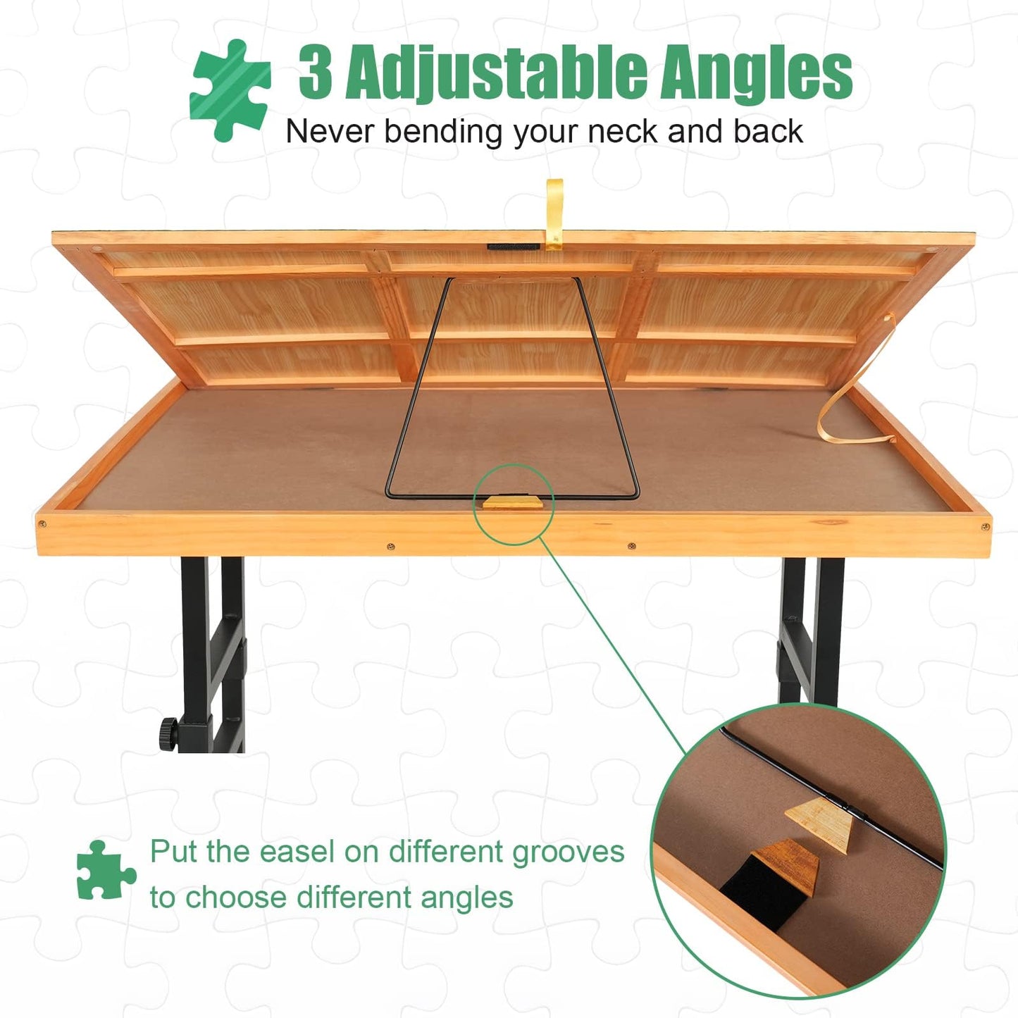 ALL4JIG 1500-Piece Jigsaw Puzzle Table – 25"x34" Adjustable Wooden Table with 3 Tilt Angles, 4 Drawers & Cover, Portable Puzzle Board Gift