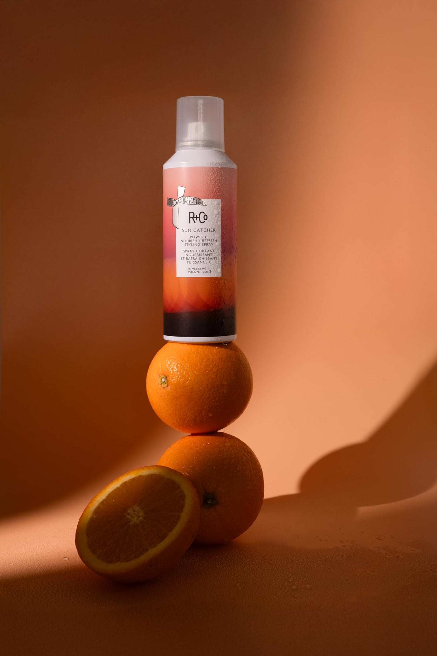 R+Co SUN CATCHER Power C Nourish + Refresh Styling Spray | Vitamin C Leave-In Mist | 450°F Heat, UV & Pollution Protection | Hydrating & Vegan | 5 oz