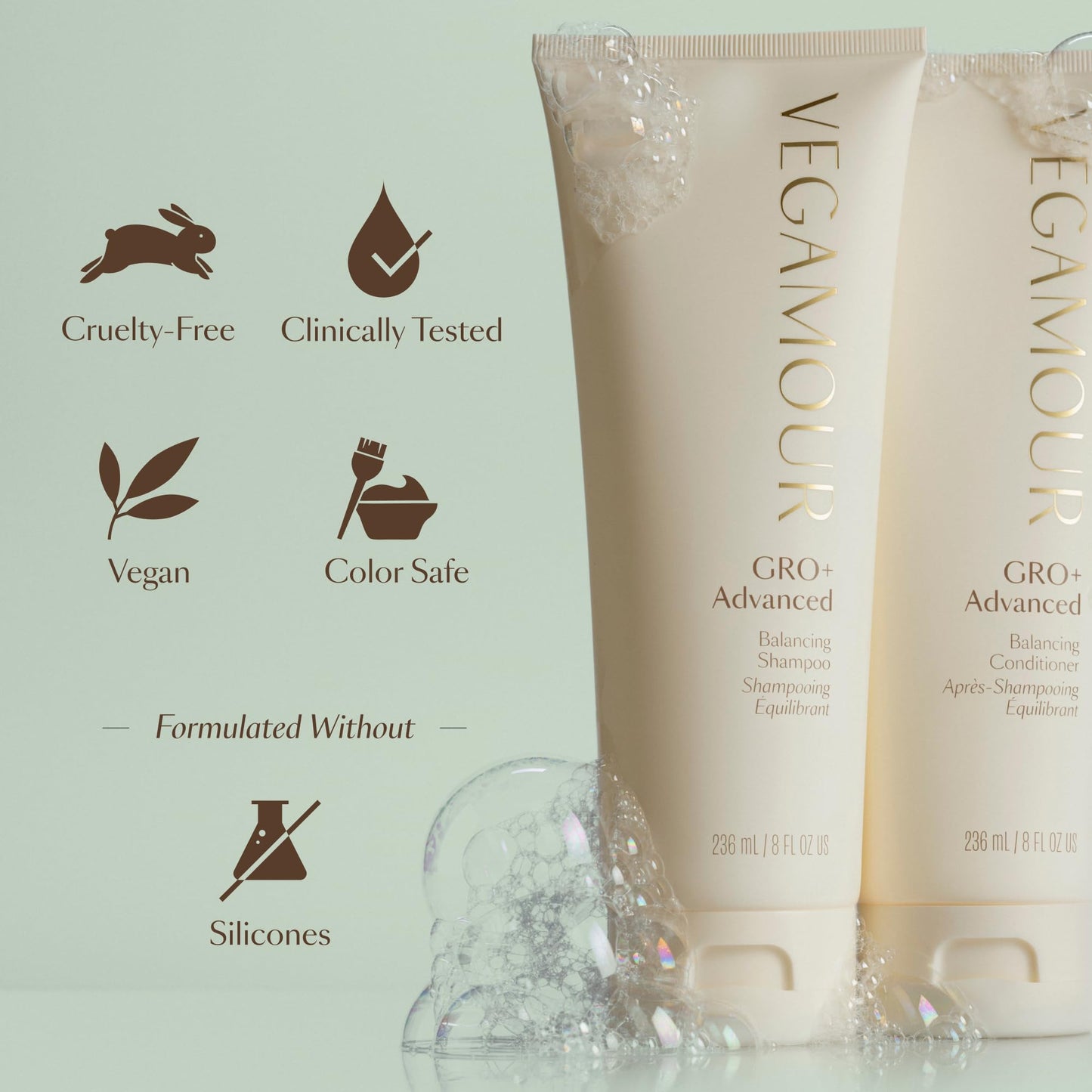 VEGAMOUR GRO+ Advanced Balancing Conditioner – Hydrating, Nourishing & Softening Formula for Thinning Hair – Color Safe, Vegan, Silicone-Free (8 Fl Oz)