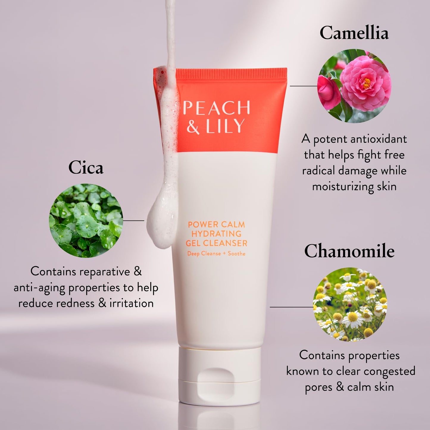 Peach & Lily Power Calm Hydrating Gel Cleanser - Korean Skincare Face Wash for All Skin Types, Vegan, Fragrance-Free, 100ml Travel Size