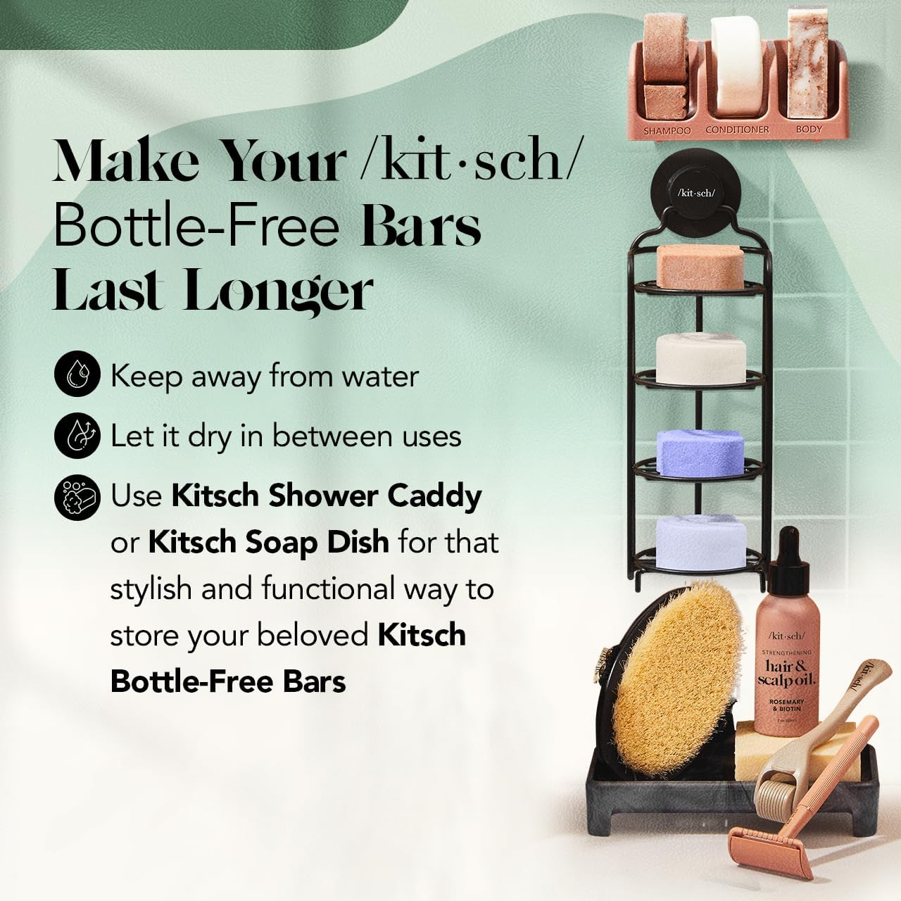 Kitsch Rosemary & Biotin Shampoo & Conditioner Set - Hair Growth, Strengthening & Volumizing Bars - Sulfate, Paraben & Silicone Free, 2 Pack, USA Made