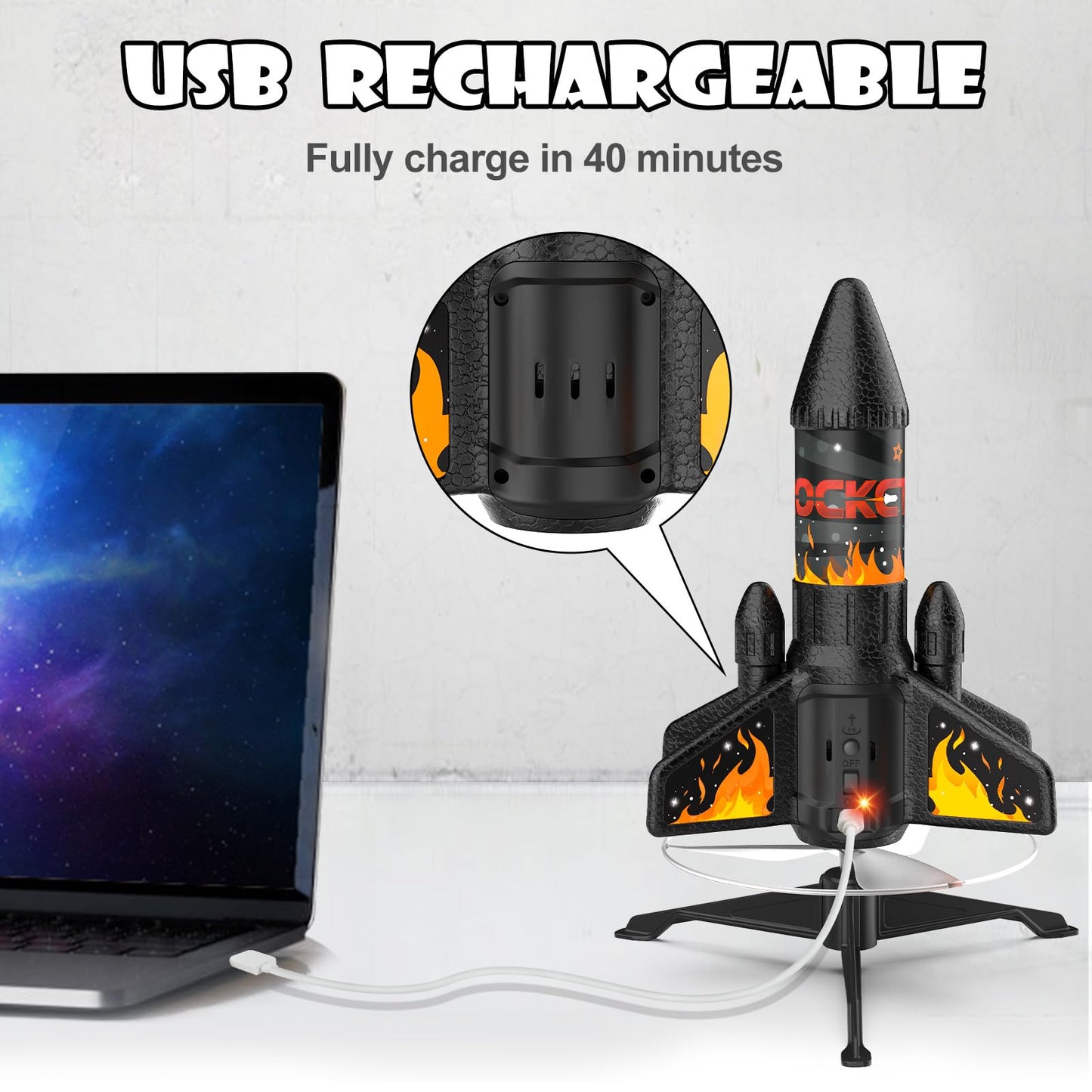 Rocket Launcher for Kids, 200ft Motorized LED Rocket Toy with Safety Parachute, Outdoor Fun Birthday Gift for Boys 8-12 (Orange)