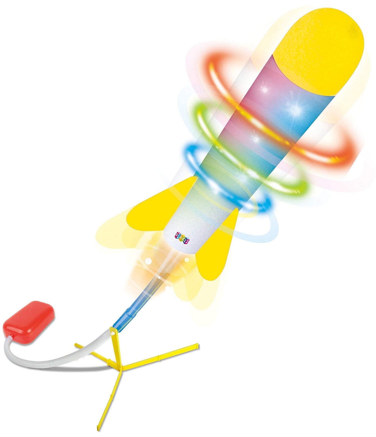 Play22 Kids Rocket Launcher Toy with LED Lights – Shoots 100+ ft, Includes 6 Foam Rockets in 3 Colors, Outdoor Fun Gift for Ages 3+