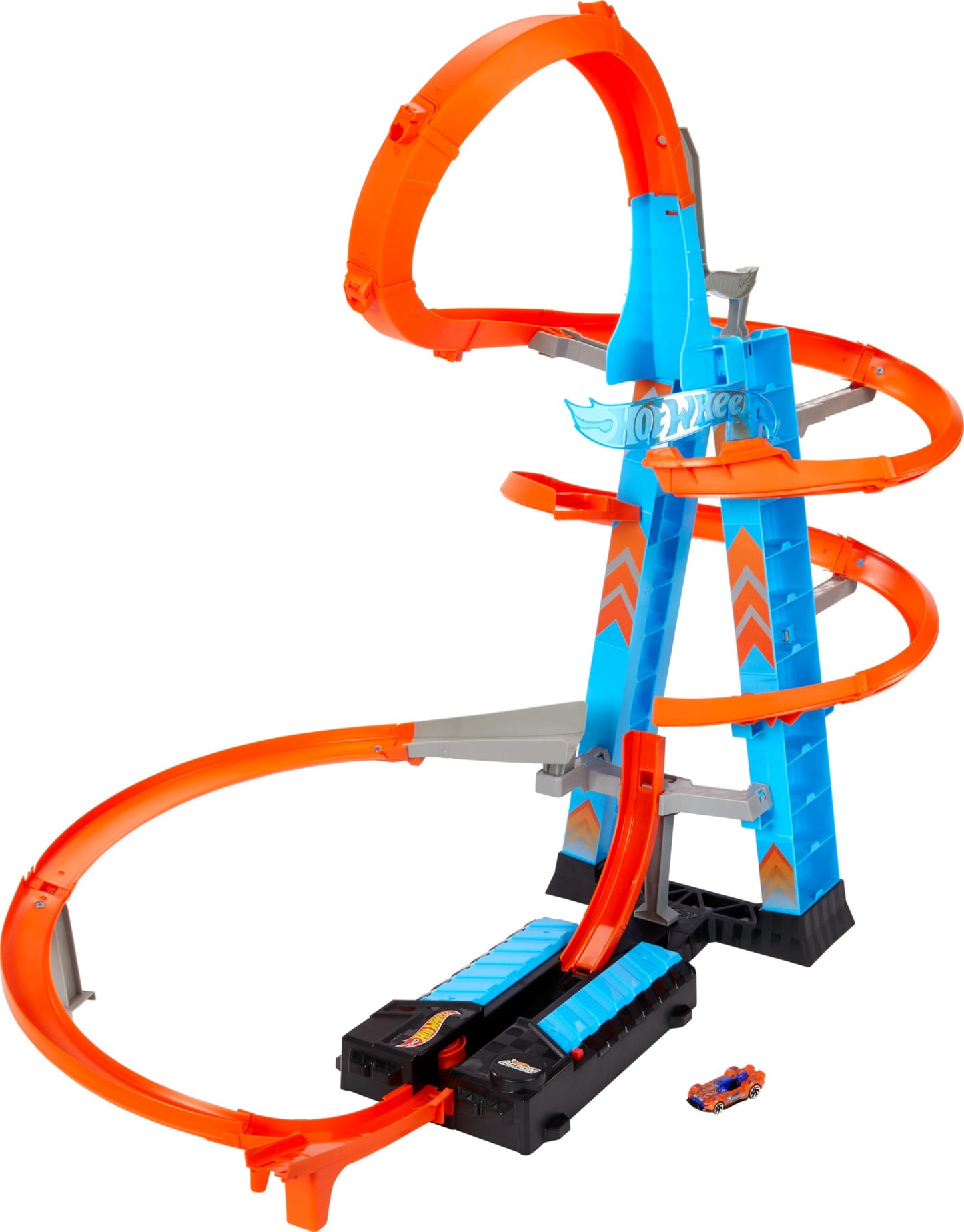 Hot Wheels Sky Crash Tower Track Set with Motorized Booster, 2.5+ ft High, Includes 1 Car, Race Multiple Vehicles, Kids Toy Ages 5+