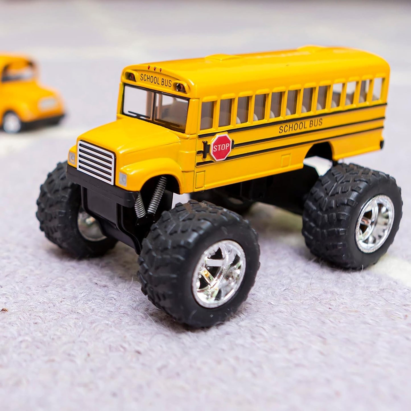 KinsFun 5" Monster School Bus Die Cast Metal Model, Pullback Action Toy Monster Truck