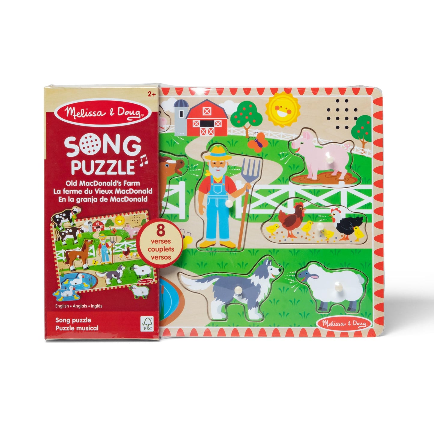 Melissa & Doug Old MacDonald’s Farm Sound Puzzle – 8-Piece Wooden Peg Puzzle with Light-Activated Music, Learning Toy for Toddlers Ages 2+