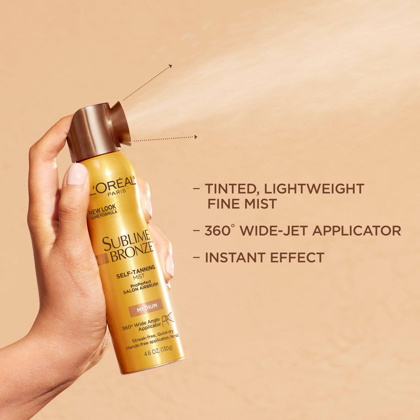 L'Oreal Paris Sublime Bronze Self Tanning Mist, Medium to Natural Spray Tan, 4.6 oz