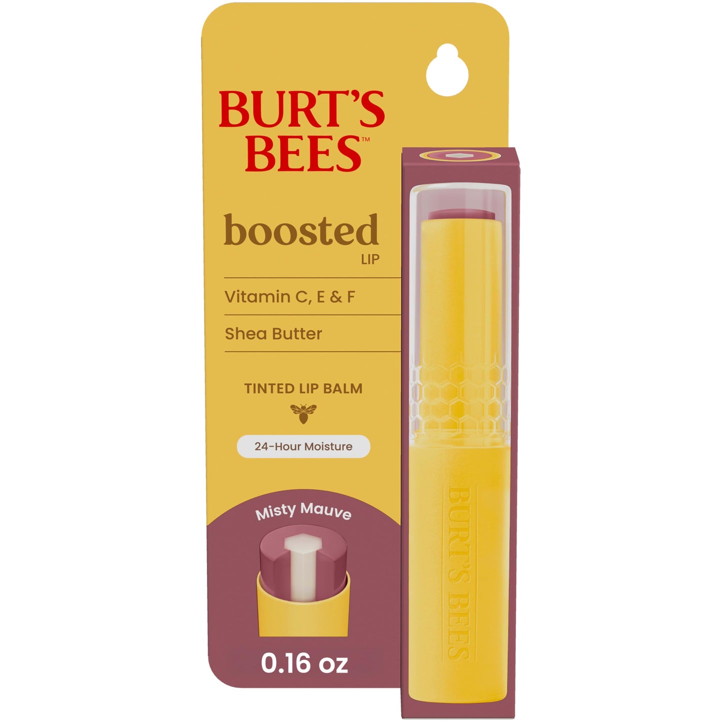Burt’s Bees Tinted Boosted Balm, Misty Mauve – 24H Hydrating Lip Moisturizer with Natural Beeswax, 100% Natural Origin, Stocking Stuffer, 0.16 oz