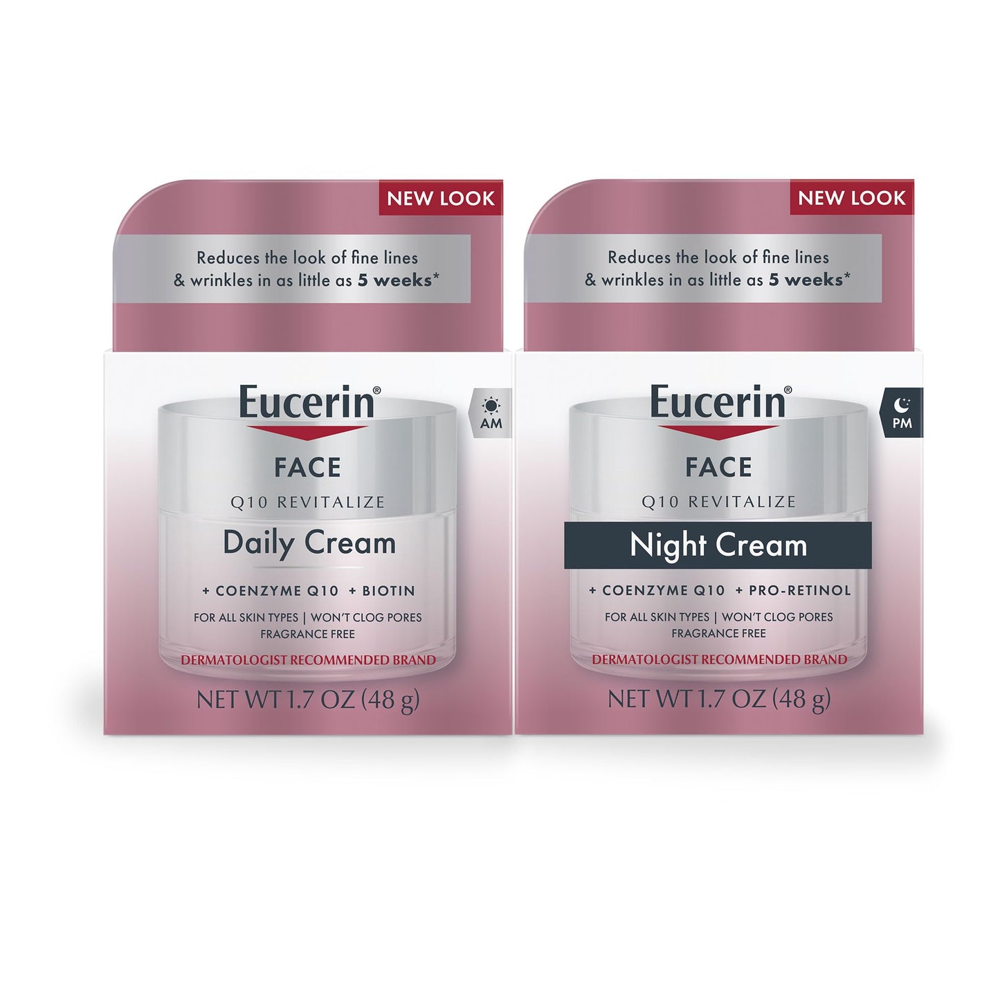 Eucerin Q10 Anti-Wrinkle Face Cream Set – Day Cream with Biotin & Night Cream with Pro-Retinol, Fragrance-Free Moisturizer Duo, 1.7 Oz Each