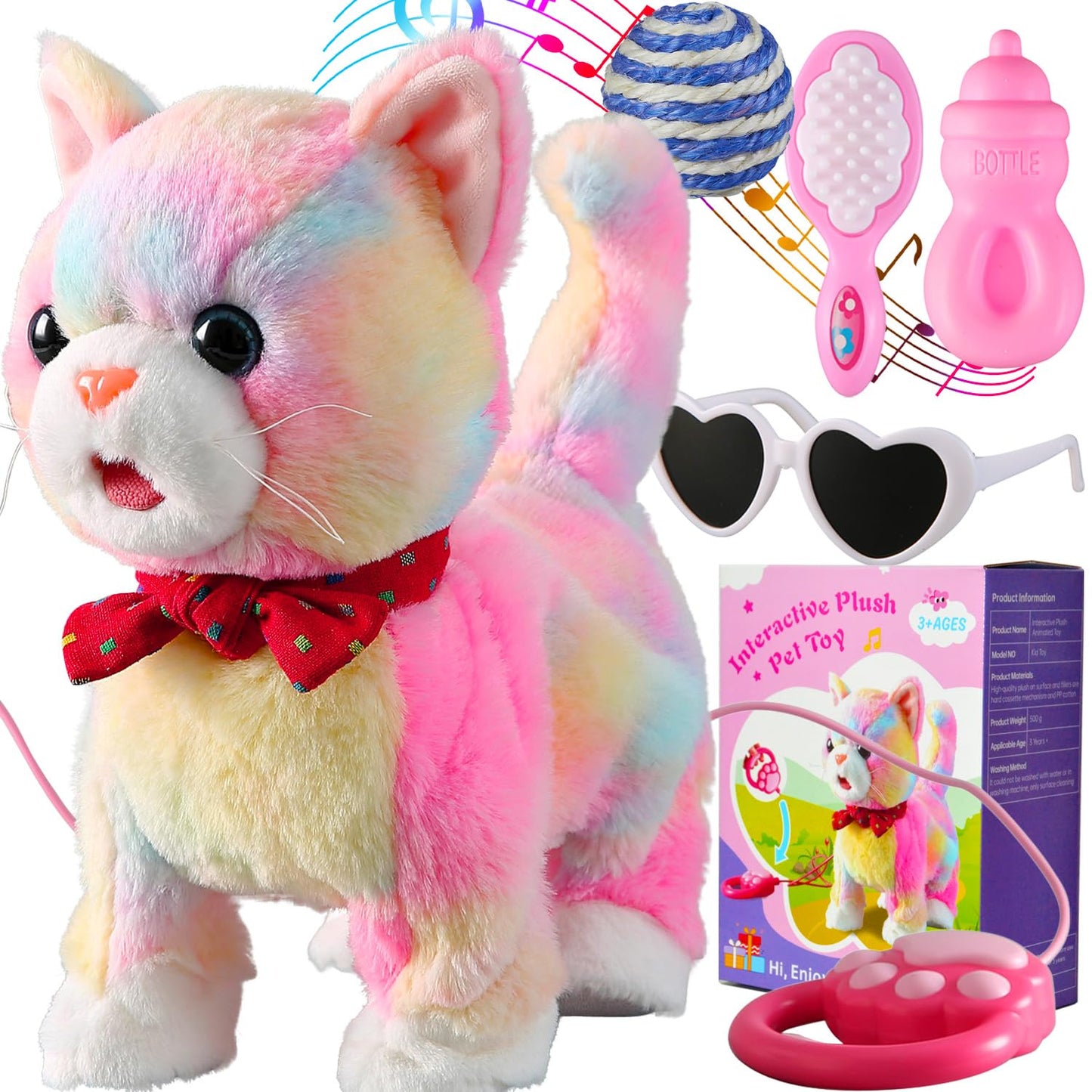 Interactive Talking & Dancing Cat Toy – Colorful Leash, Singing, Voice Control, Mimics Speech, Plush Electric Kitty for Kids & Girls
