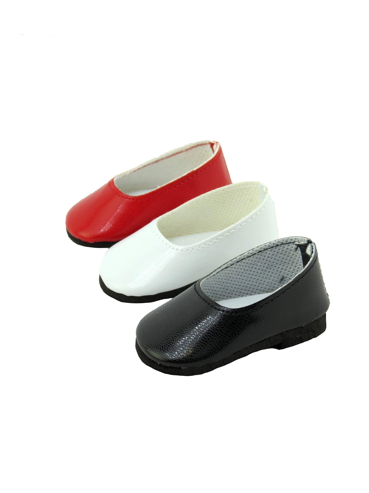American Fashion World 18-Inch Doll Flats, 3-Pack Red, White & Black | Trendy Premium Doll Shoes for Popular Brands