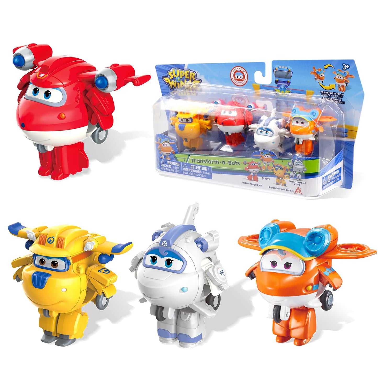 Super Wings 2" Transform-a-Bots 4-Pack – Jett, Donnie, Astra & Sunny Mini Figures, Airplane Toys for Kids 3-5, Transformable Fun Toy