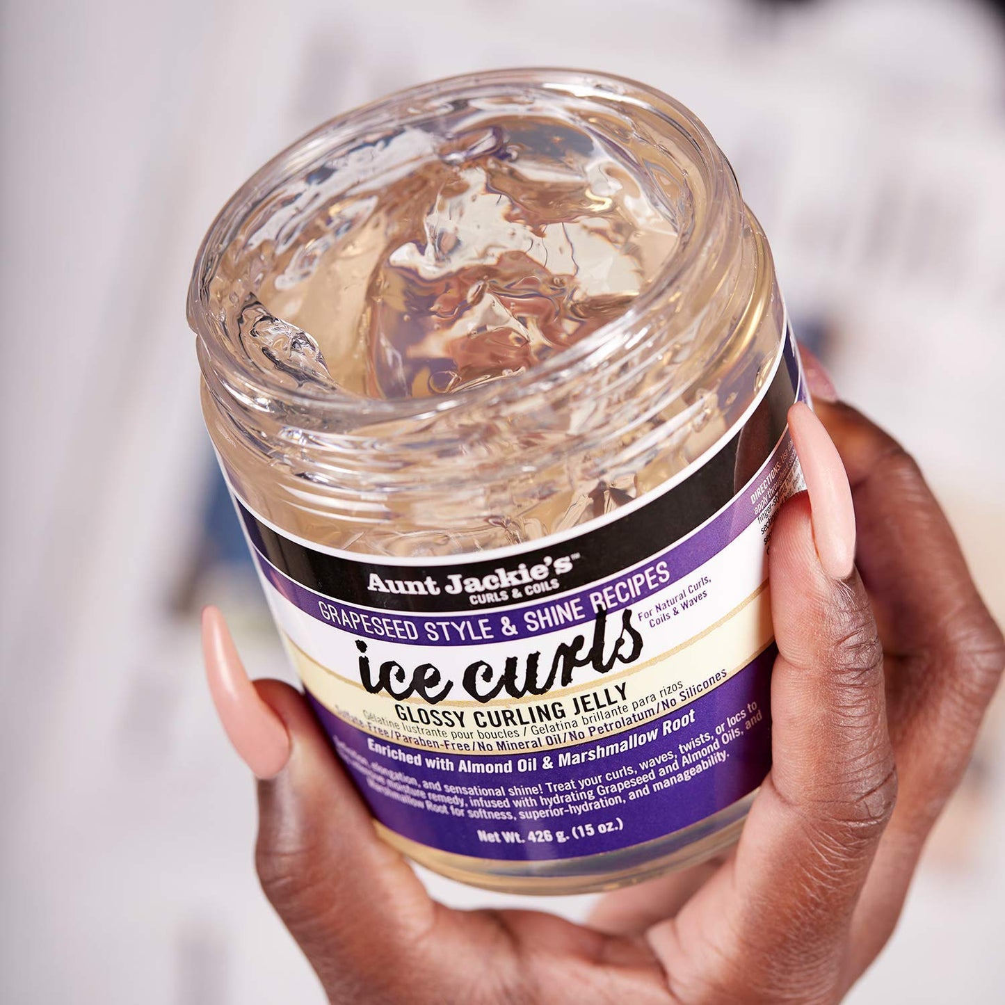 Aunt Jackie's Grapeseed Style and Shine Recipes Ice Curls Glossy Curling Jelly, Hydrates, Softens, Makes Waves, Curls and Coils Easier to Style, 15oz