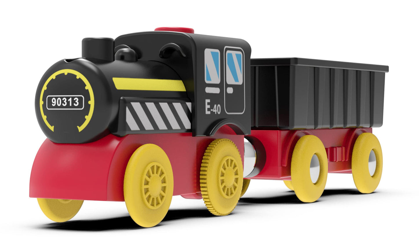 Battery Operated Locomotive Train, Magnetic Trains Toy for Wooden Tracks, Motorized Train Compatible with Thomas, Brio, Chuggington, Melissa & Doug