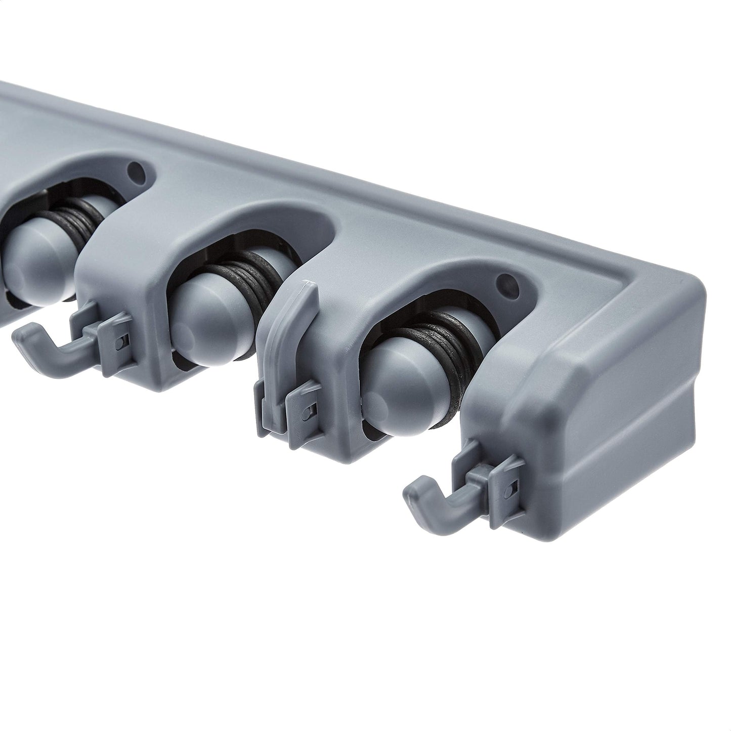 Amazon Basics Wall-Mount Broom & Mop Holder – Heavy-Duty Storage Organizer with Hooks & Slots for Home, Garage, Garden, Laundry, Gray