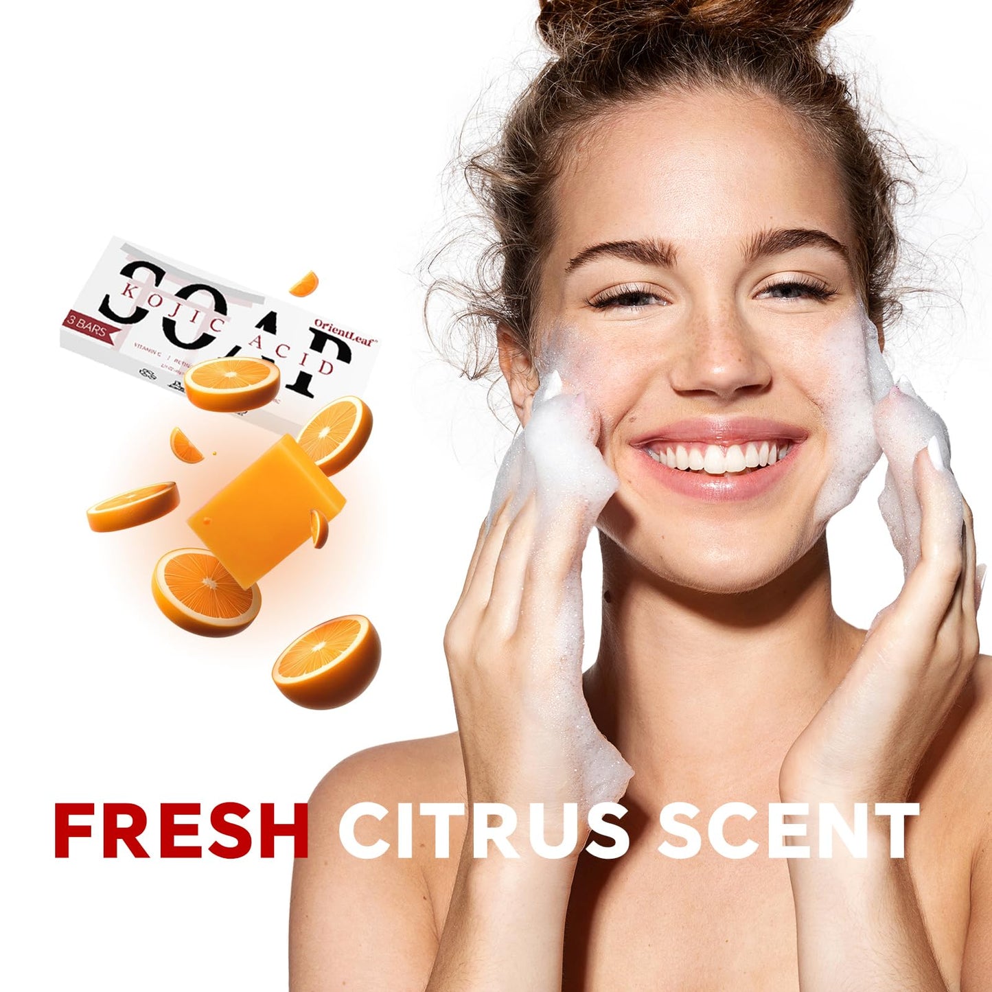 ORIENTLEAF Kojic Acid & Turmeric Soap 3-Pack – Brightening Bar for Dark Spots, Face & Body, Vitamin C, Shea Butter & Collagen