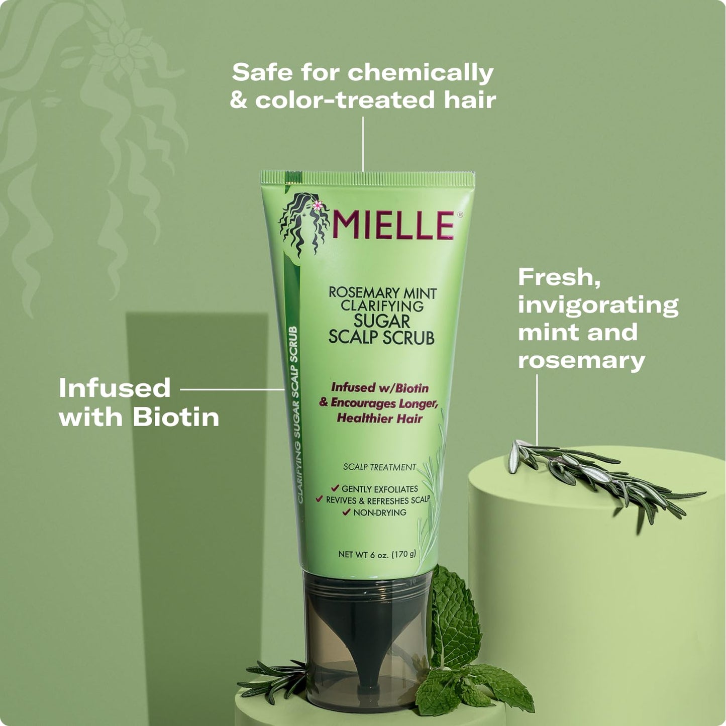 Mielle Organics Rosemary & Mint Sugar Scalp Scrub | Exfoliating Pre-Shampoo Treatment with Biotin | Removes Buildup, Soothes & Moisturizes (6 Fl Oz)