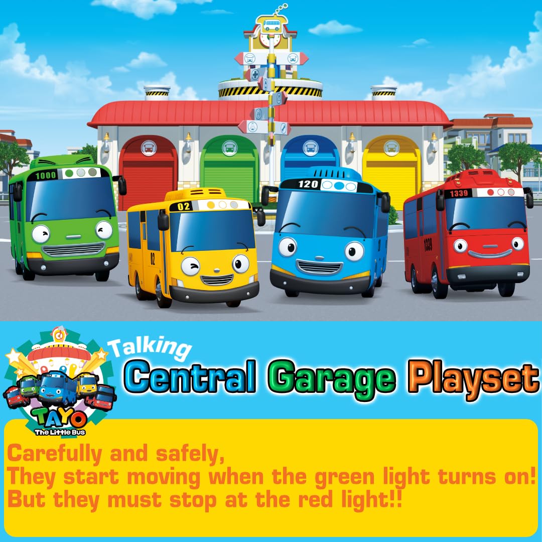 Tayo The Little Bus Central Garage Playset – Action Car Figures, Popular Korean Cartoon Toys, Christmas & Birthday Gifts for Kids