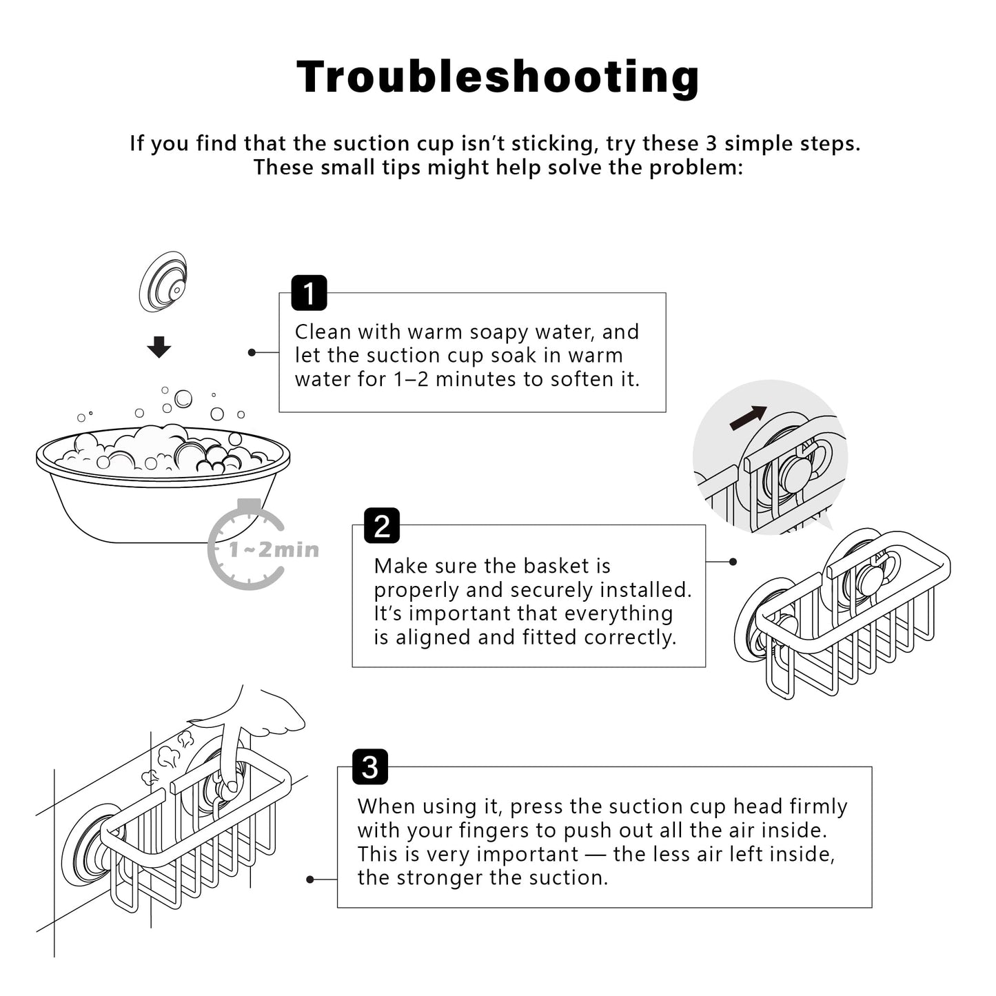 SunnyPoint NeverRust Sink Caddy for Sponges, Soap & Scrubbers, Adhesive Mount with Extra Suction Cup, Aluminum, 6"x2.5"x2.75", Black