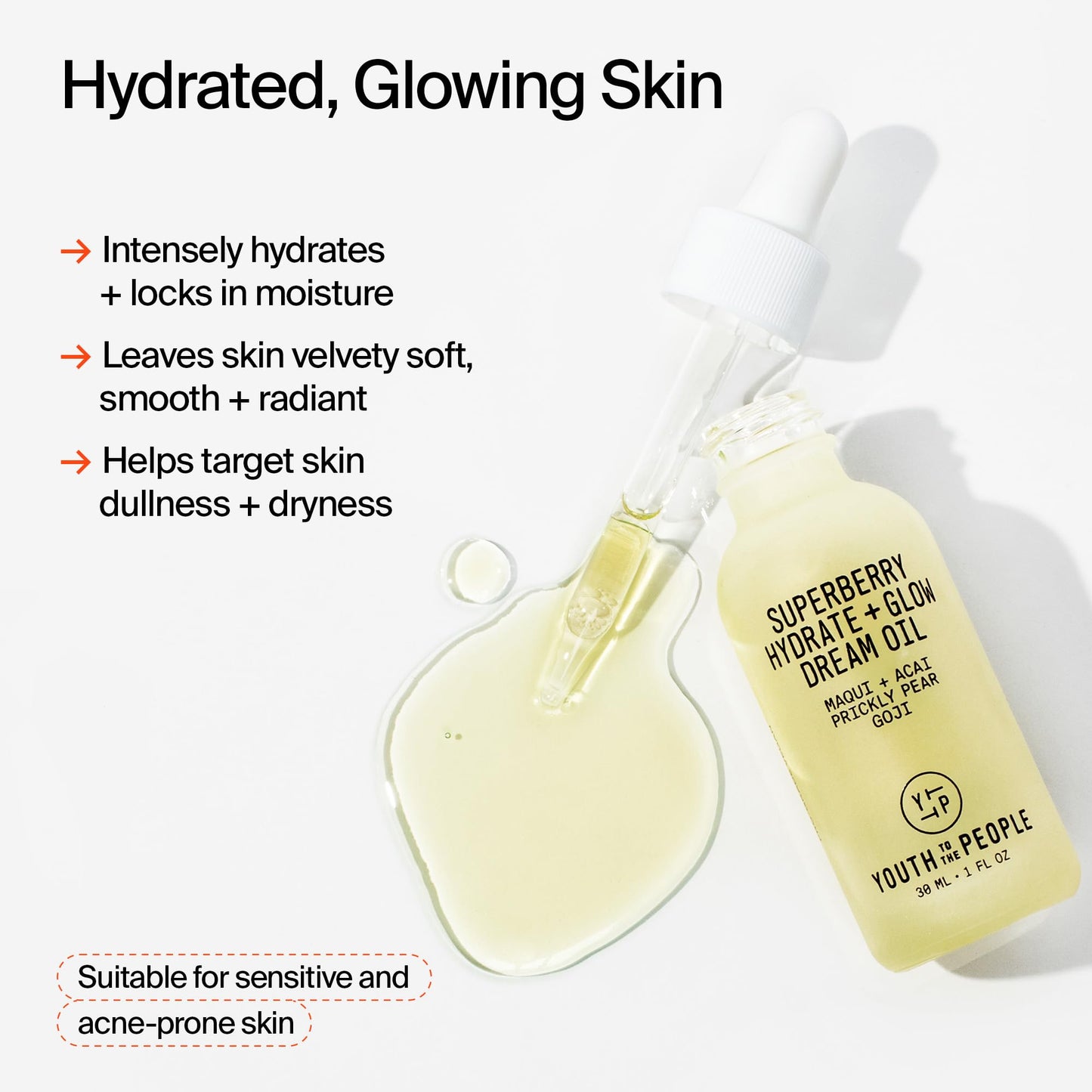 Youth To The People Superberry Hydrate + Glow Dream Face Oil – Ultra-Lightweight, Hydrating, Radiance-Boosting, Vitamin C & Omega Oils, Vegan, 1 fl oz