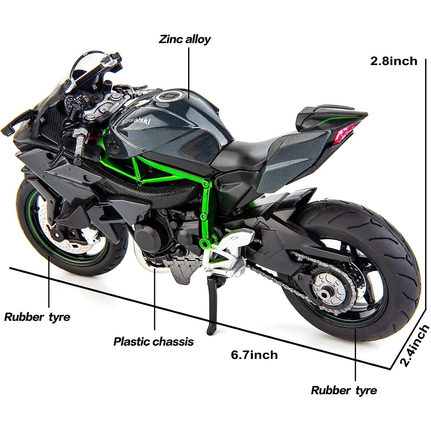 BDTCTK Compatible for 1:12 Kawasaki Ninja H2R Motorcycle DieCast Model, Suspension and Free Roller, Toy Car, Motorcycle Collection, Gift Black