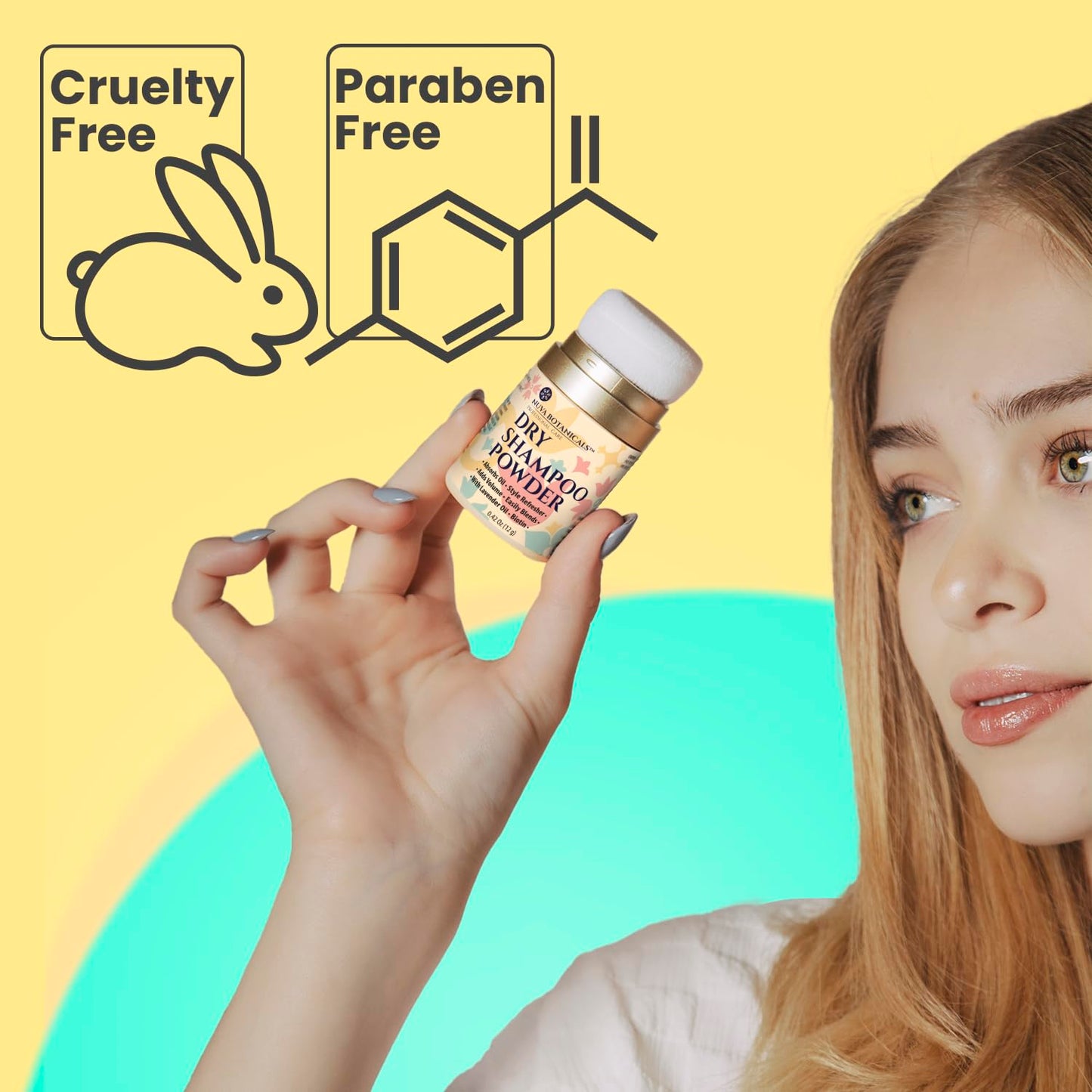 Nuva Botanicals Non Aerosol Dry Shampoo Powder with Biotin - Lavender Extract and Korean Ginseng - Volumizing Travel Size (0.42 oz) - Gifts for Her