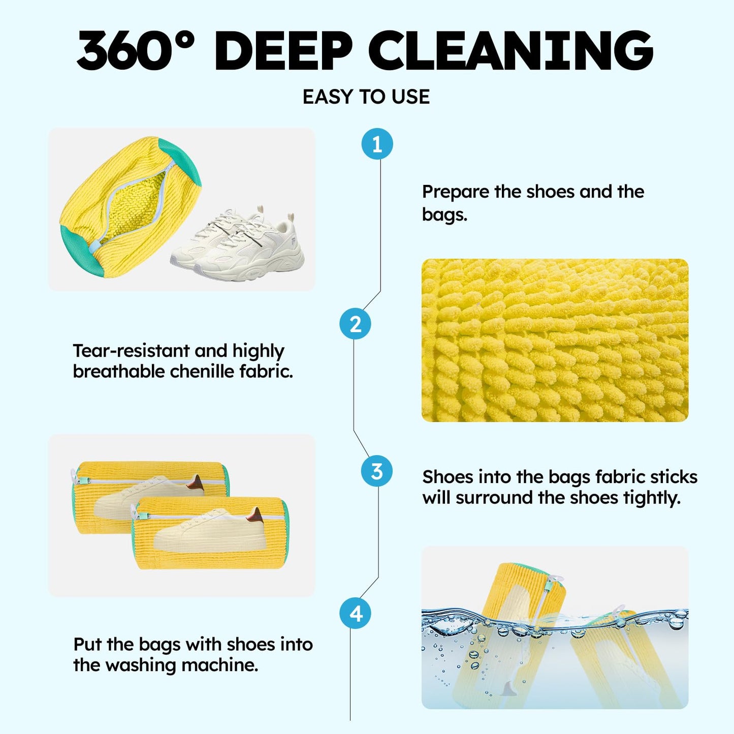 2-Pack Shoe Washing Machine Bags – Reusable Cleaning Bags for Sneakers & Tennis Shoes, Yellow Shoe Cleaner Kit