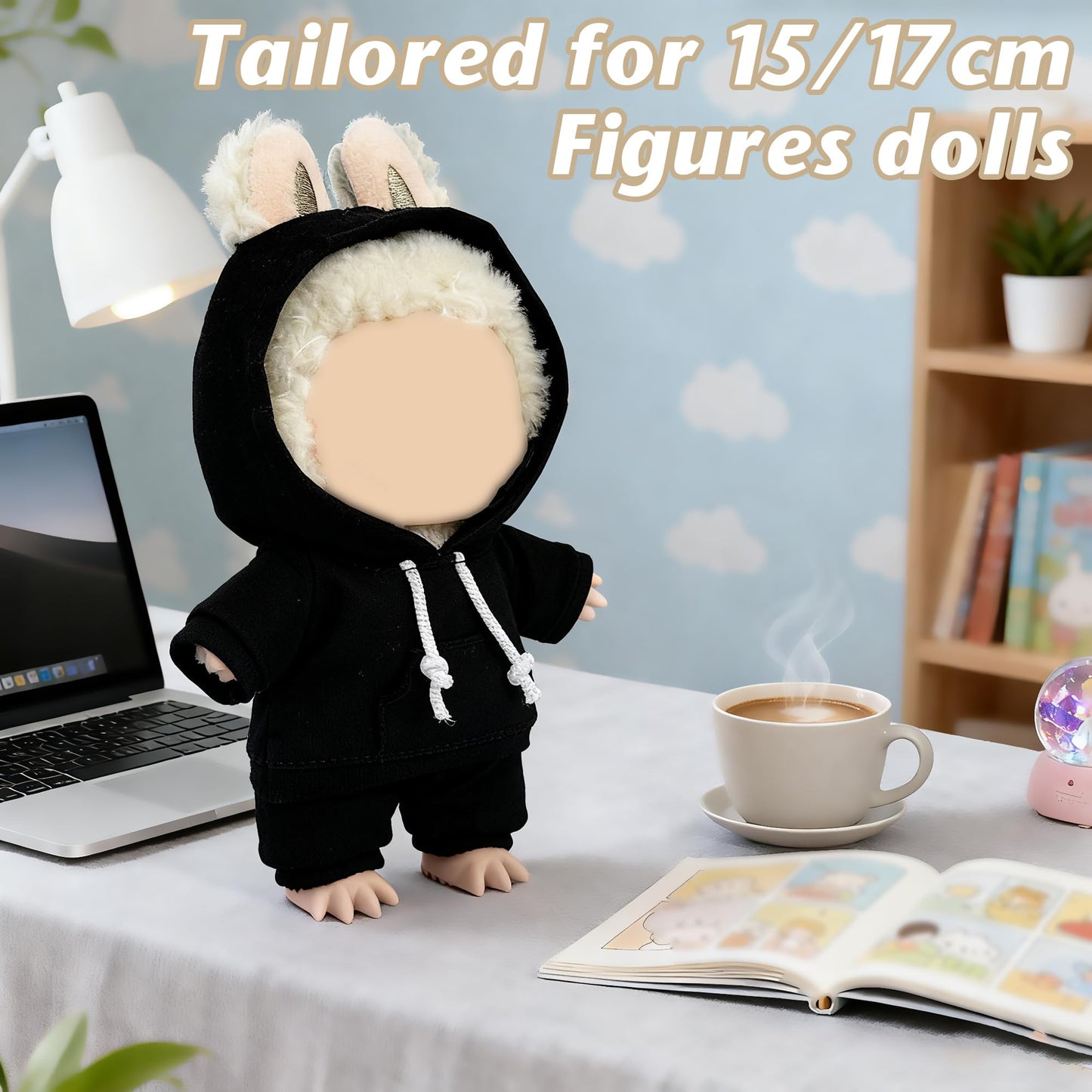17cm Dolls Clothes Outfit Set for Doll - Casual Style Hoodies Clothing Set for Doll Dress Up, Black Set