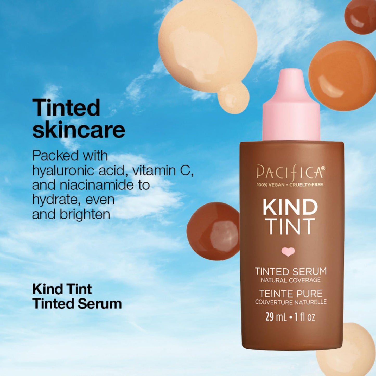 Pacifica Kind Tint Tinted Moisturizer Serum – Lightweight Hydrating Foundation with Vegan Collagen & Hyaluronic Acid for Dewy, Buildable Glow, 1 fl oz (Shade 19)