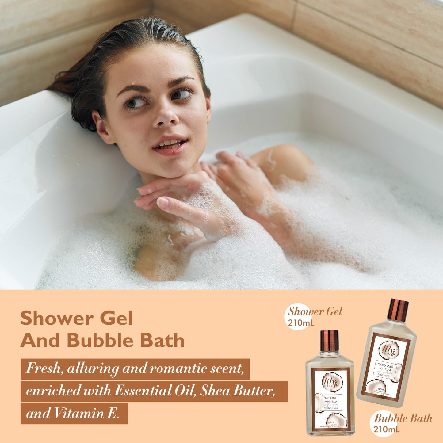 Bath & Body Gift Basket for Women – 17-Piece Coconut Vanilla Spa Set, Christmas, Birthday, Mother’s Day Self-Care Gifts